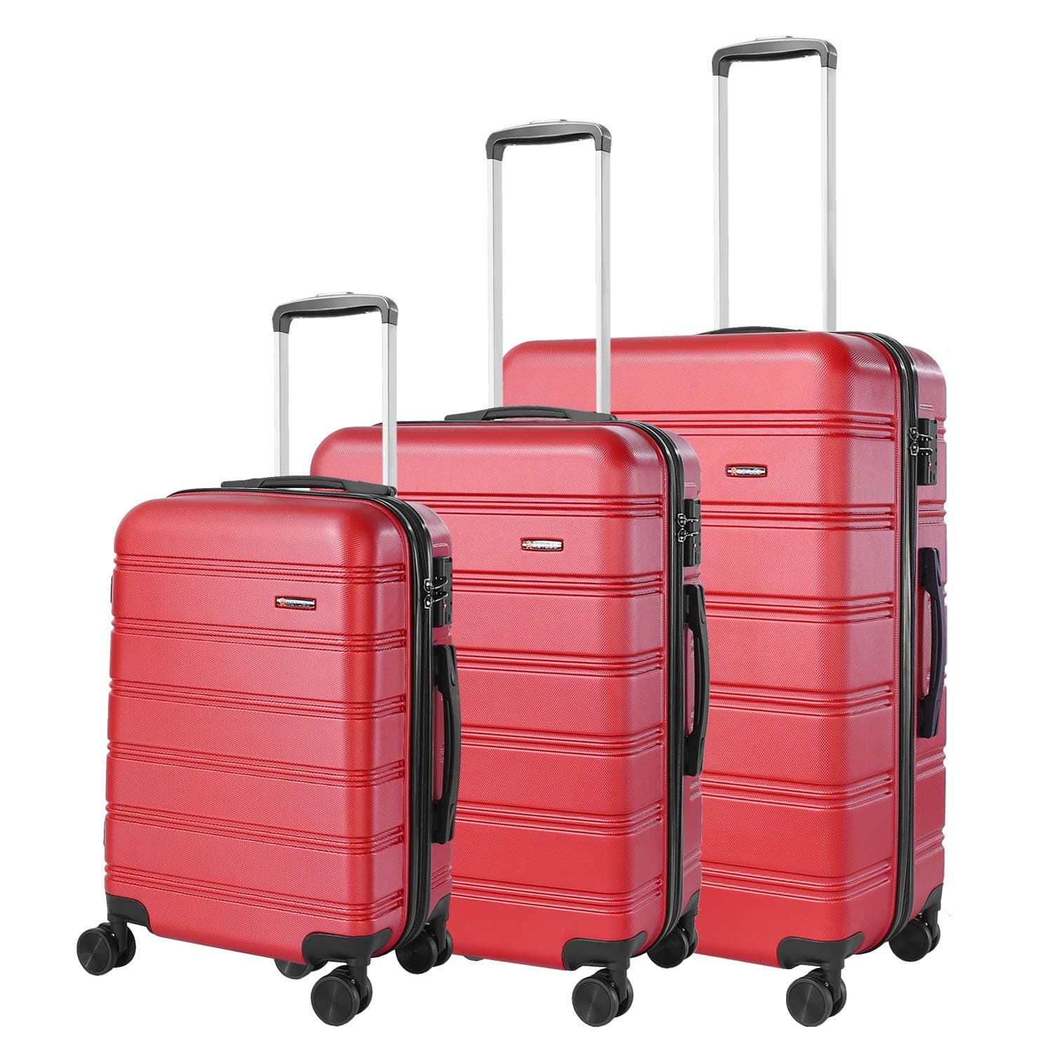 REYLEO 3 Piece Luggage Sets Hard Shell Luggage with TSA Lock Spinner Double Wheels 20 Inch 24 Inch 28 Inch, Red
