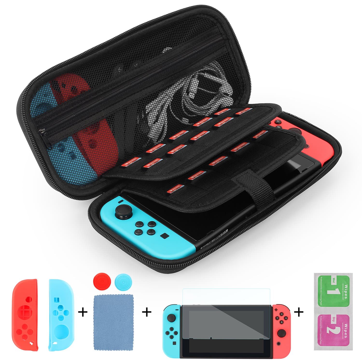 Case for Nintendo Switch and Accessories with Tempered Glass Screen Protector and 20 Game Cartridges Holders Waterproof Protective Hard Shell Travel Carrying Case by DOTONE