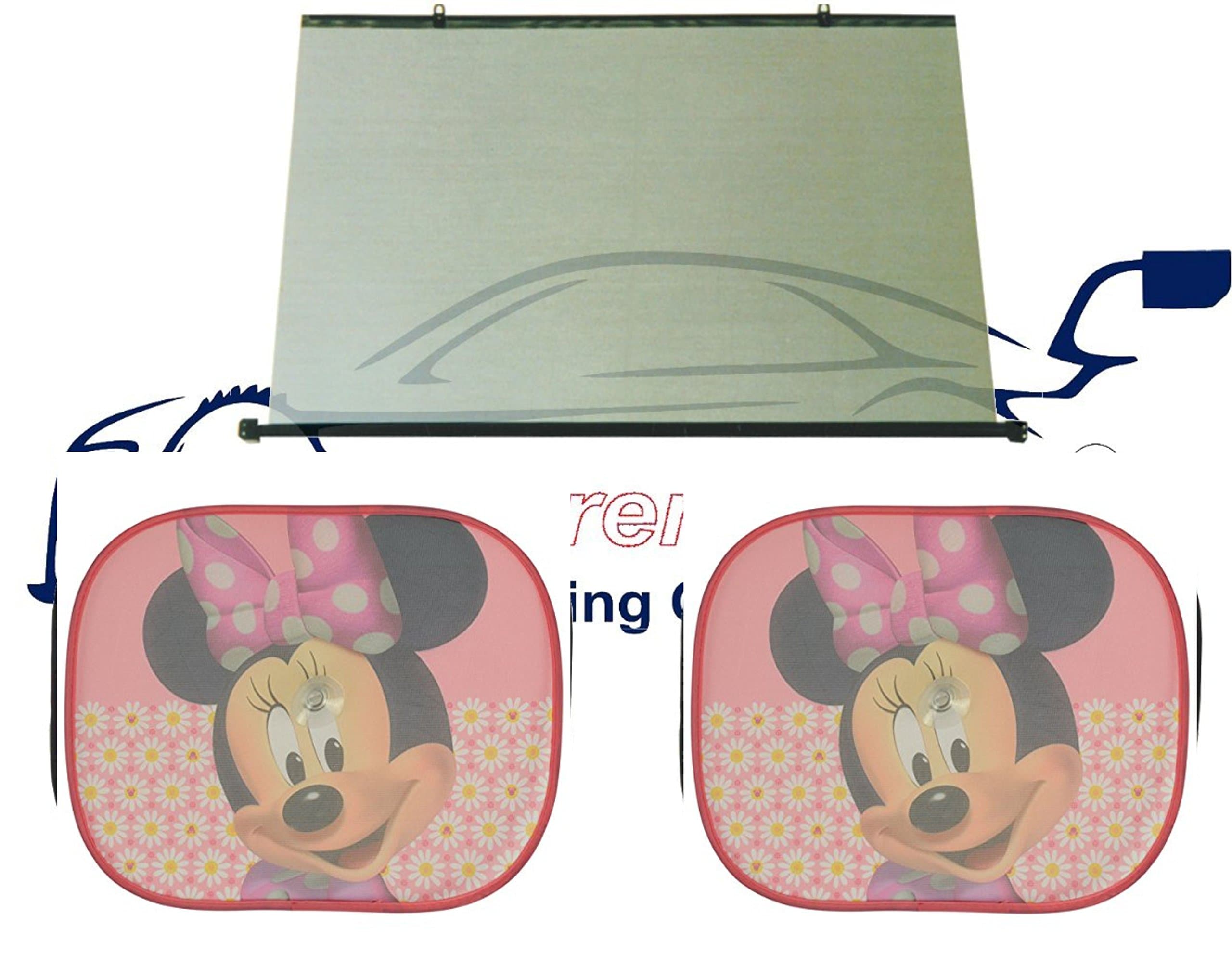 Xtremeauto® FULL REAR WINDOWS SUN SCREEN SHADE SET FOR CAR. Retractable Rear Roller Blind (Large 110cm x 58cm) - (2 x Disney Minnie Mouse, Car Side Window Sunshades - (44cm x 36cm)