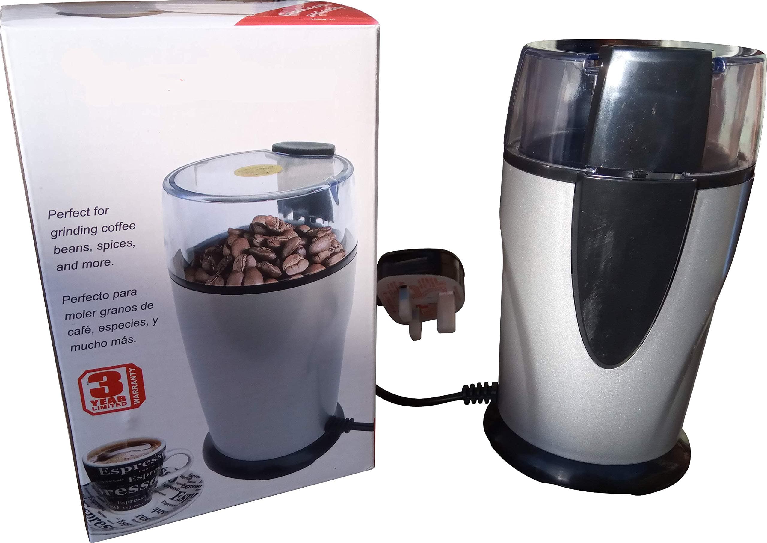 Powerful Bl Classics Electric Coffee Spices Grinder 130W - Transparent Top Lid - Safety Lock …
