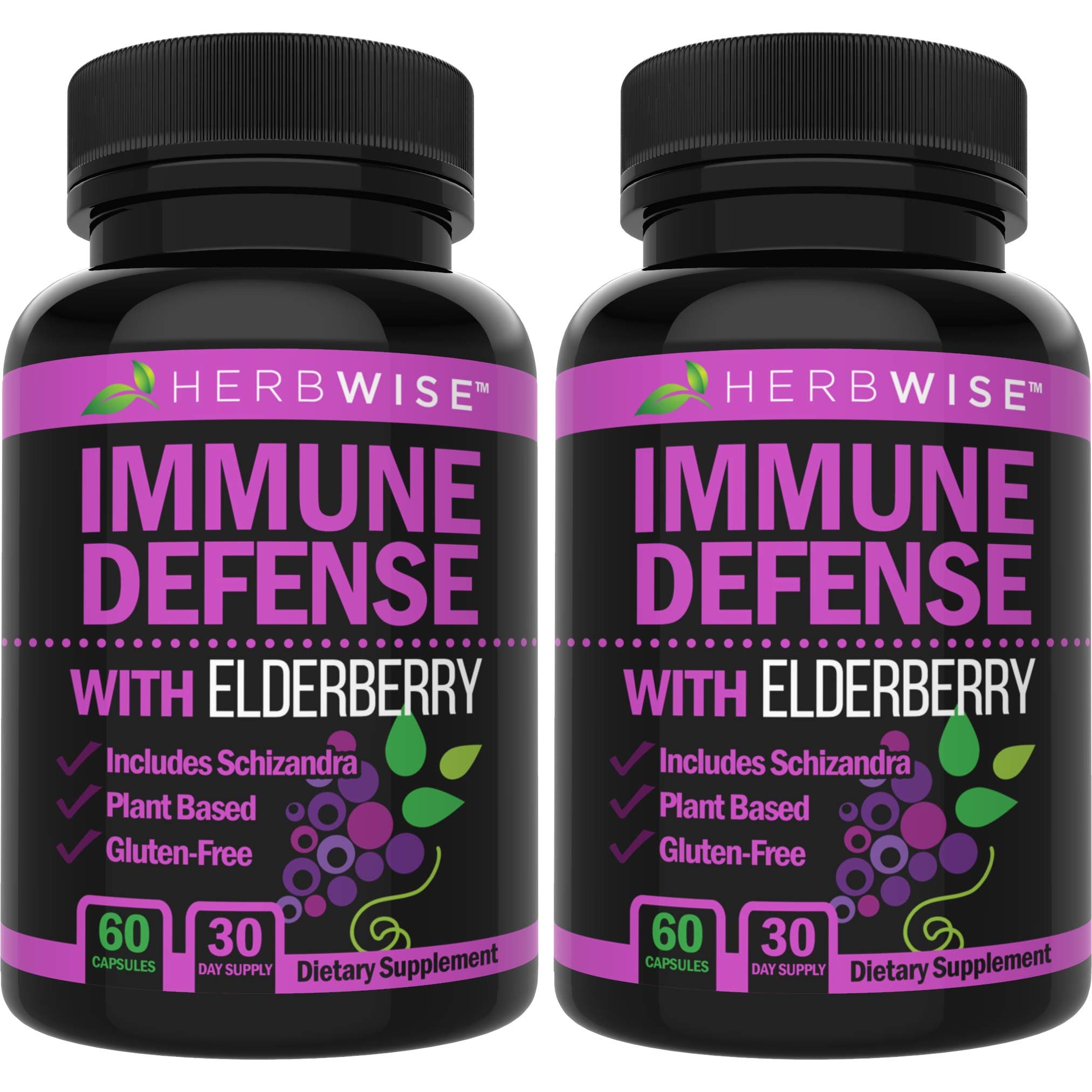 Immune Defense - Elderberry Immune System Booster & Support Supplement – Wellness Formula for Natural Healthy, Stress Relief, Immunity Support, 2-Pack, 120 Veggie caps