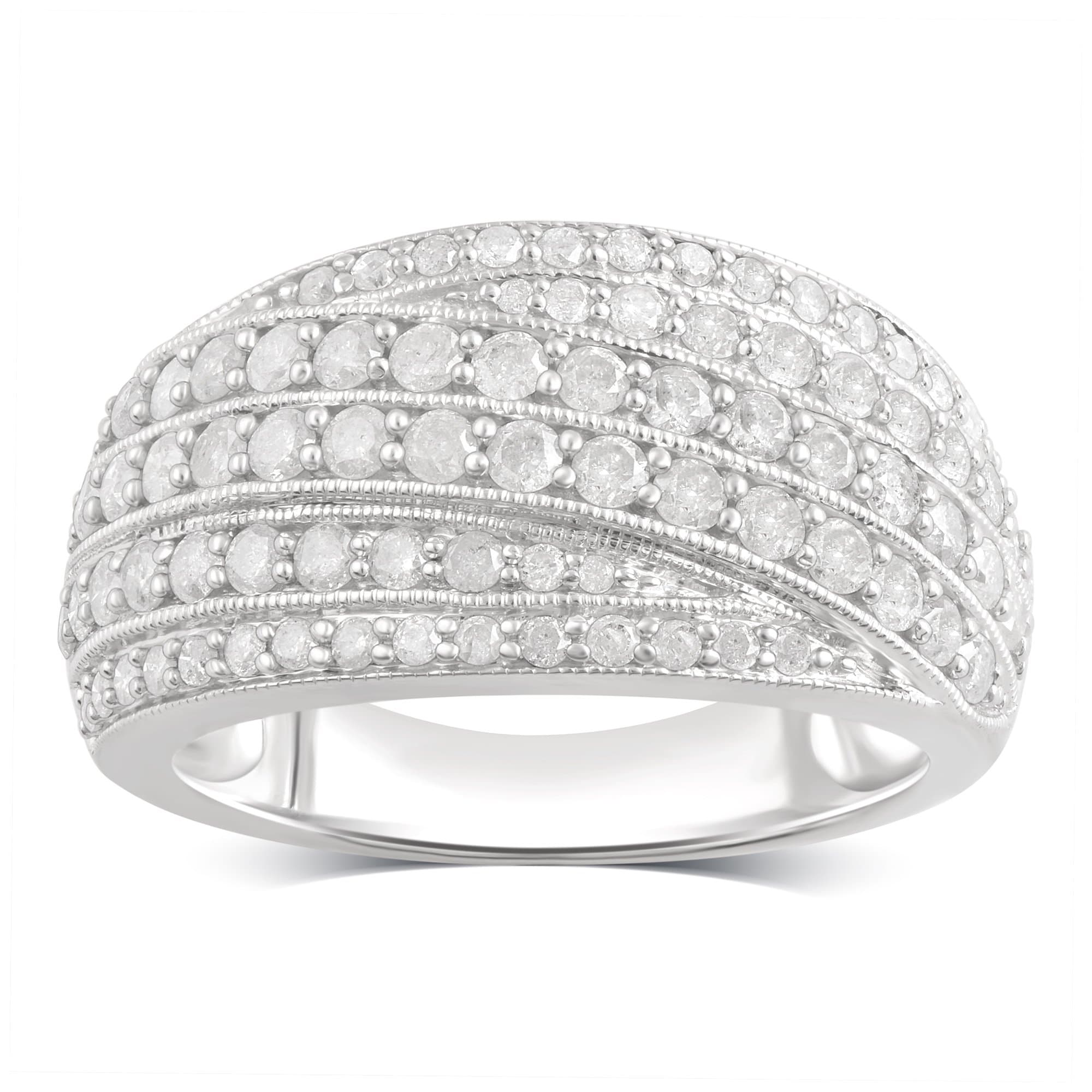 Sterling Silver Diamond Cross Row Ring (1 1/3 cttw, J-K Color, I3 Clarity)