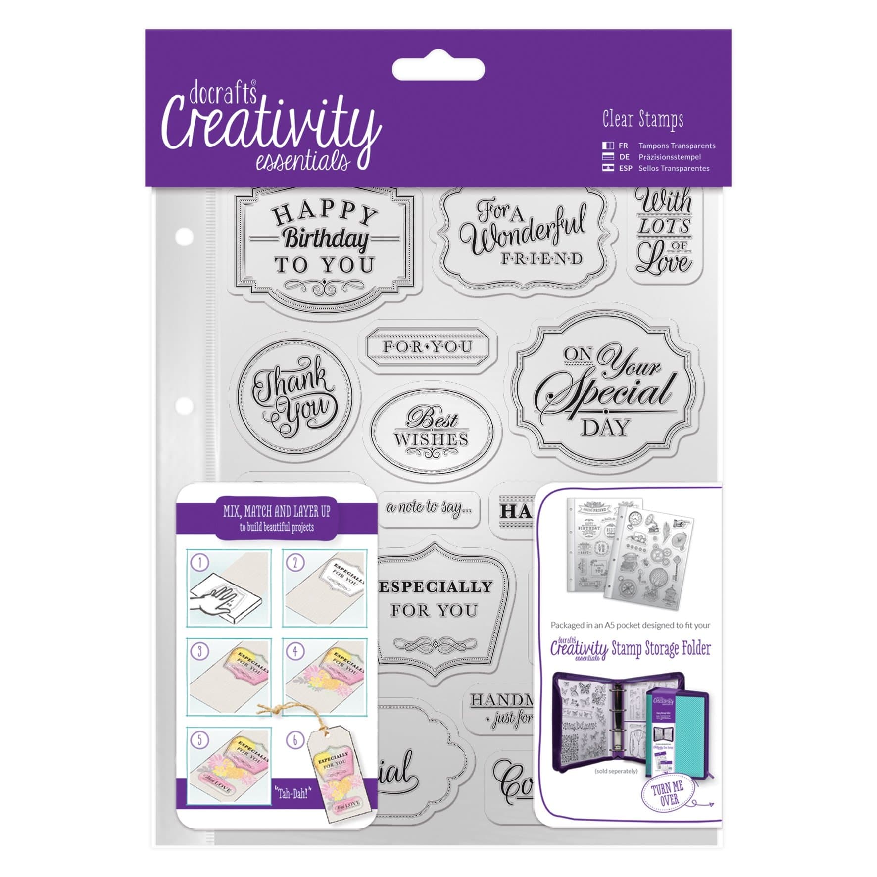 Creativity Essentials A5 Clear Stamp Set (18pcs) -Traditional Sentiment, Synthetic Material, 0.3 x 14.8 x 21 cm
