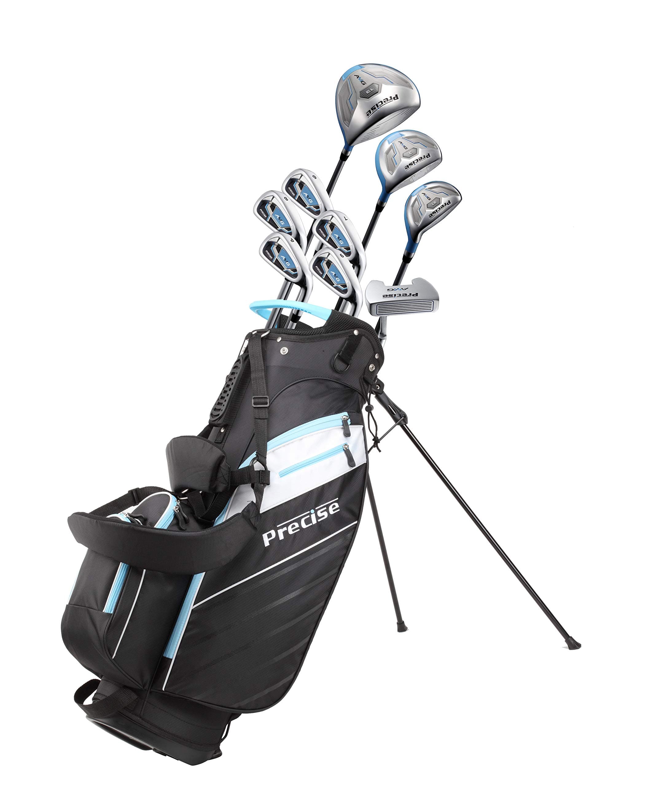 Precise AMG Ladies Womens Complete Golf Clubs Set Includes Driver, Fairway, Hybrid, 6-PW Irons, Putter, Stand Bag, 3 H/C's - Choose Color and Size!