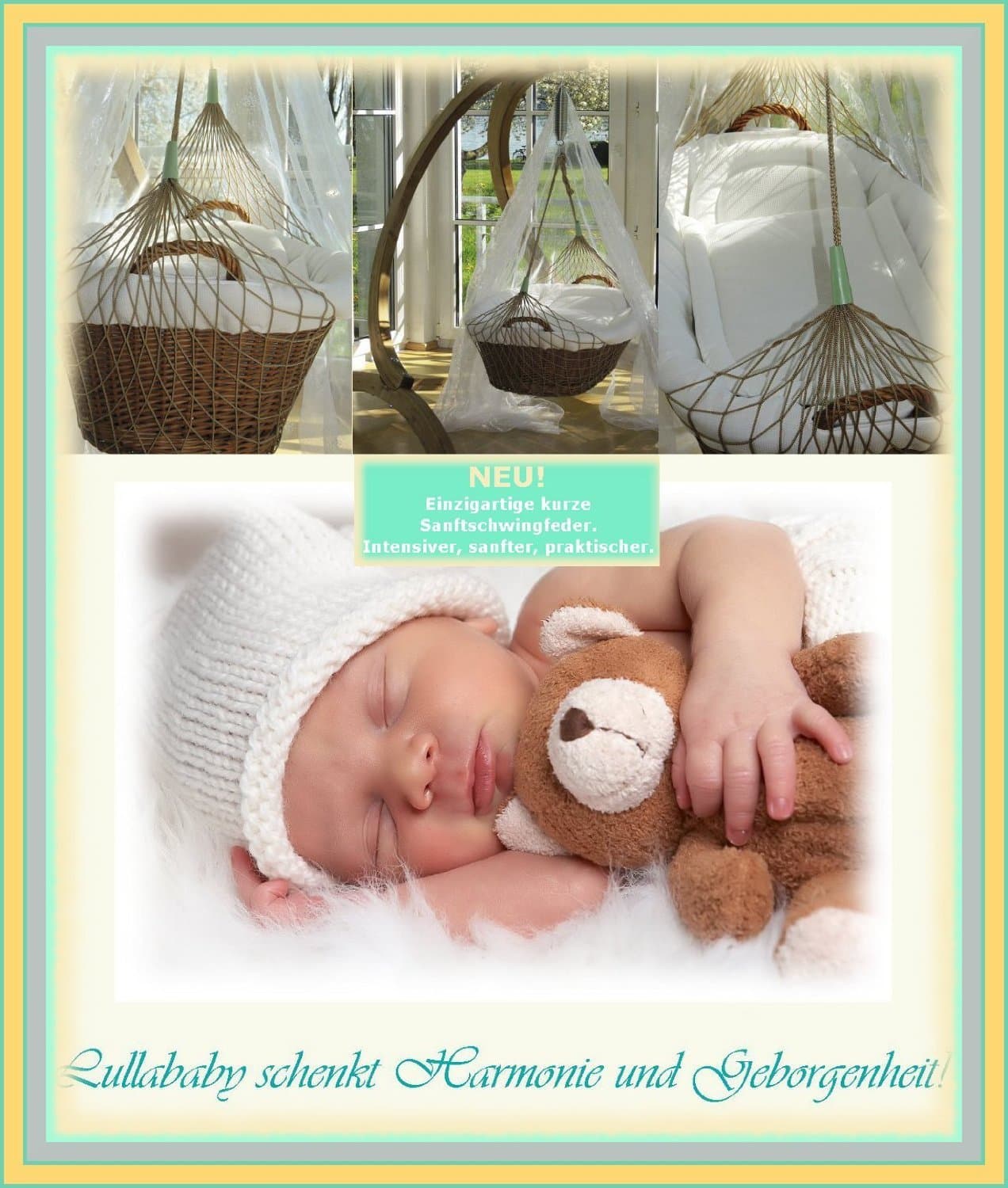 Baby Move Natural | Therapeutically Baby Movement Spring Cradle | Silver spring & natural coloured net | Baby cradle