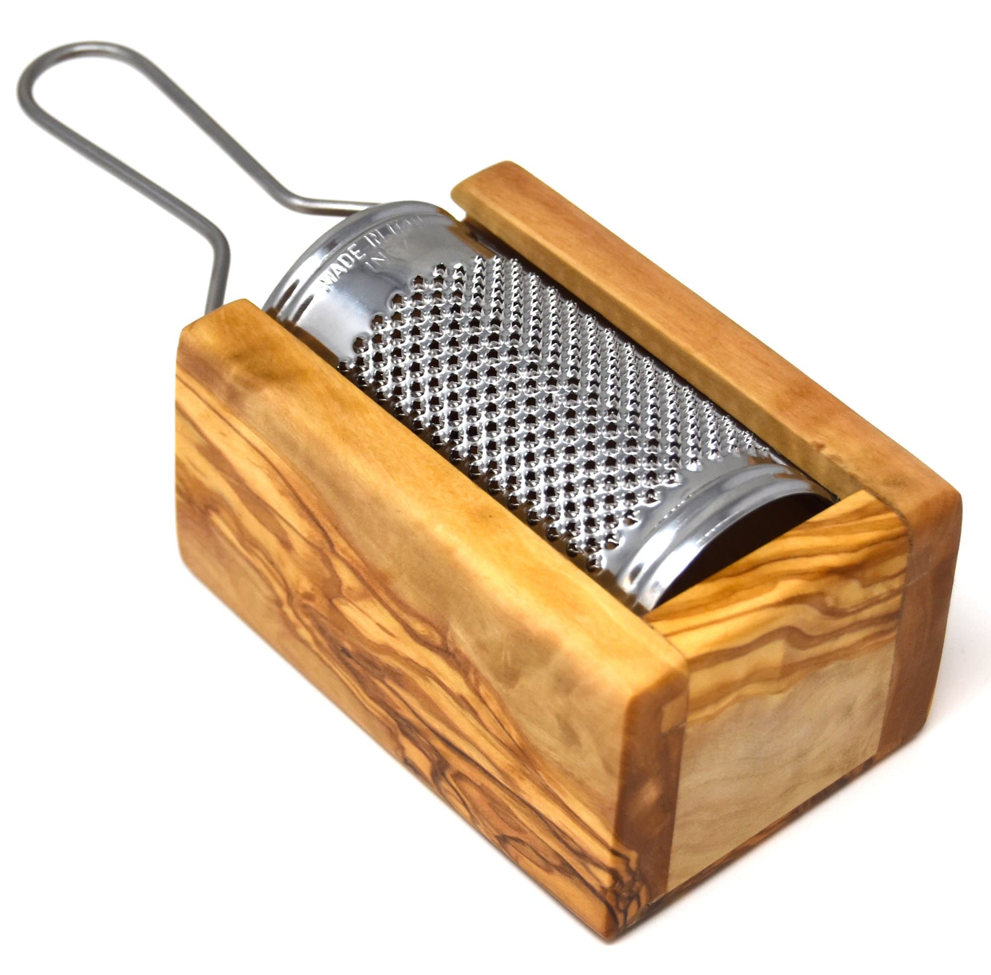 Lashuma Premium Fine Cheese Grater with Storage Container | Hand Made Olive Wood/Stainless Steel Kitchen Grater 12 x 7 x 6 cm