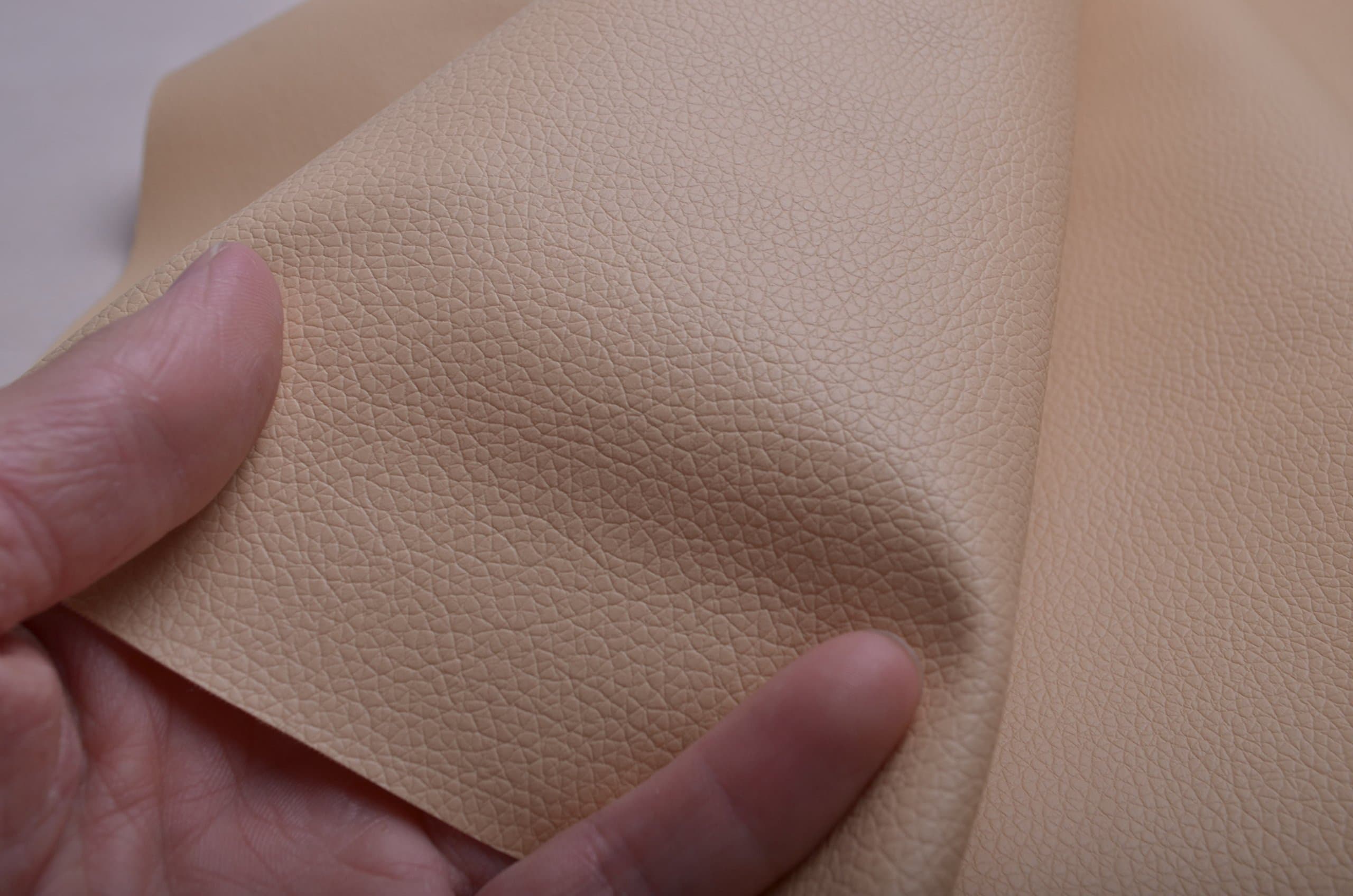 Thin Lychee Skin Embossed Fake Leather Fabric for Home Decor Furniture Upholstery Application,Soft Leather Upholstery Fabric,Bags/Wallets Leather Fabric,Wide 54'' Sold by Half Yard (Beige)