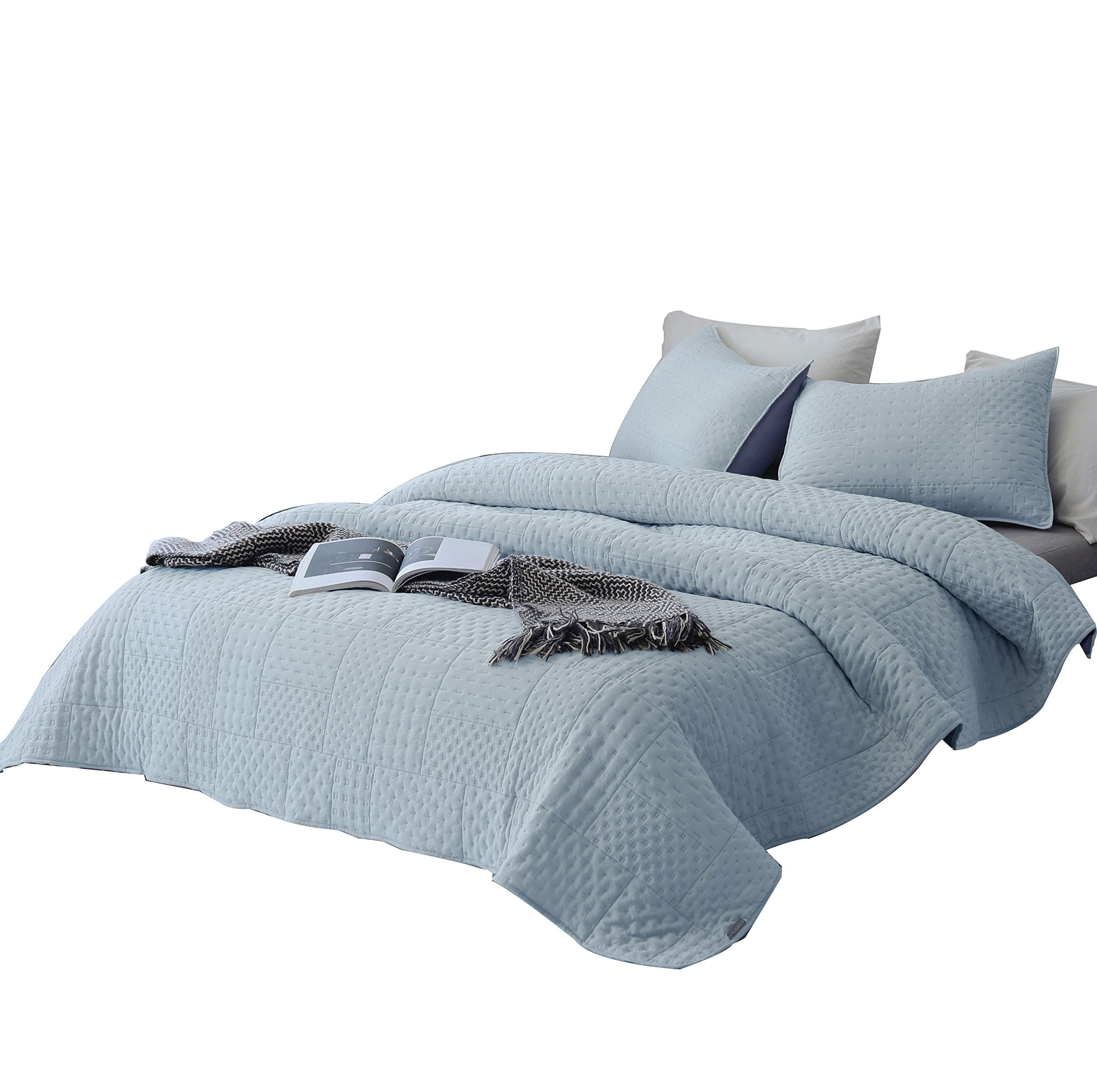 DAWNDIOR Bedding Quilt Sets,Multipurpose As Bedspread and Thin Comforter with 2 Shams,Popular Heat Pattern Design and Solid Color(King)