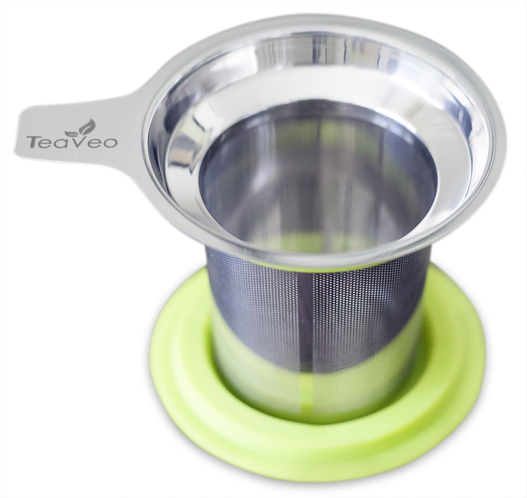 TeaVeo Tea Infuser Strainer Steeper Brew-In-Mug with Silicone Lid and Super Fine Stainless Steel Mesh. Perfect for all loose leave teas