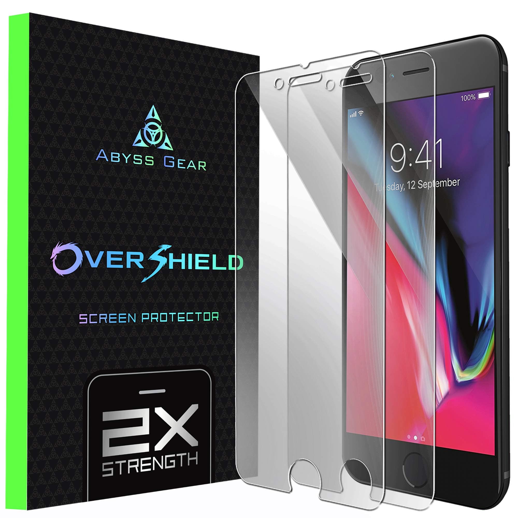 Abyss Gear for iPhone 7 Plus Screen Protector, iPhone 8 Plus Screen Protector, Double Strength Tempered Glass for Apple iPhone 7 Plus and iPhone 8 Plus, 2-Pack Clear