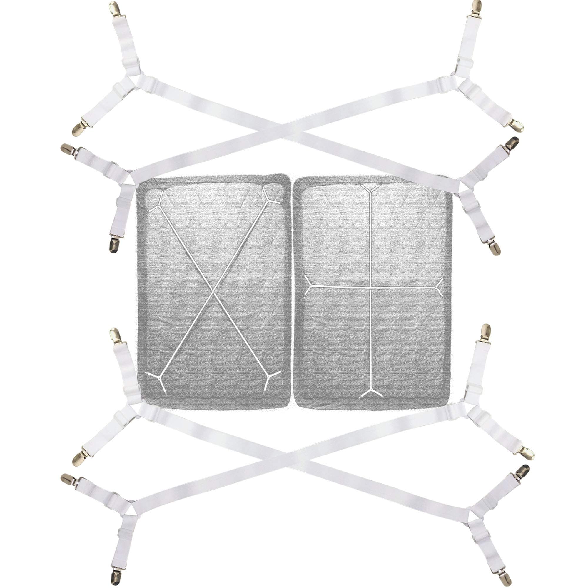 BSLINO 2 Sets/4pcs Sheet Straps Bed Suspenders Adjustable Crisscross Fitted Sheet Band Grippers Adjustable Mattress Pad Duvet Cover Sheet Corner Holder Elastic Fasteners Clips Clippers