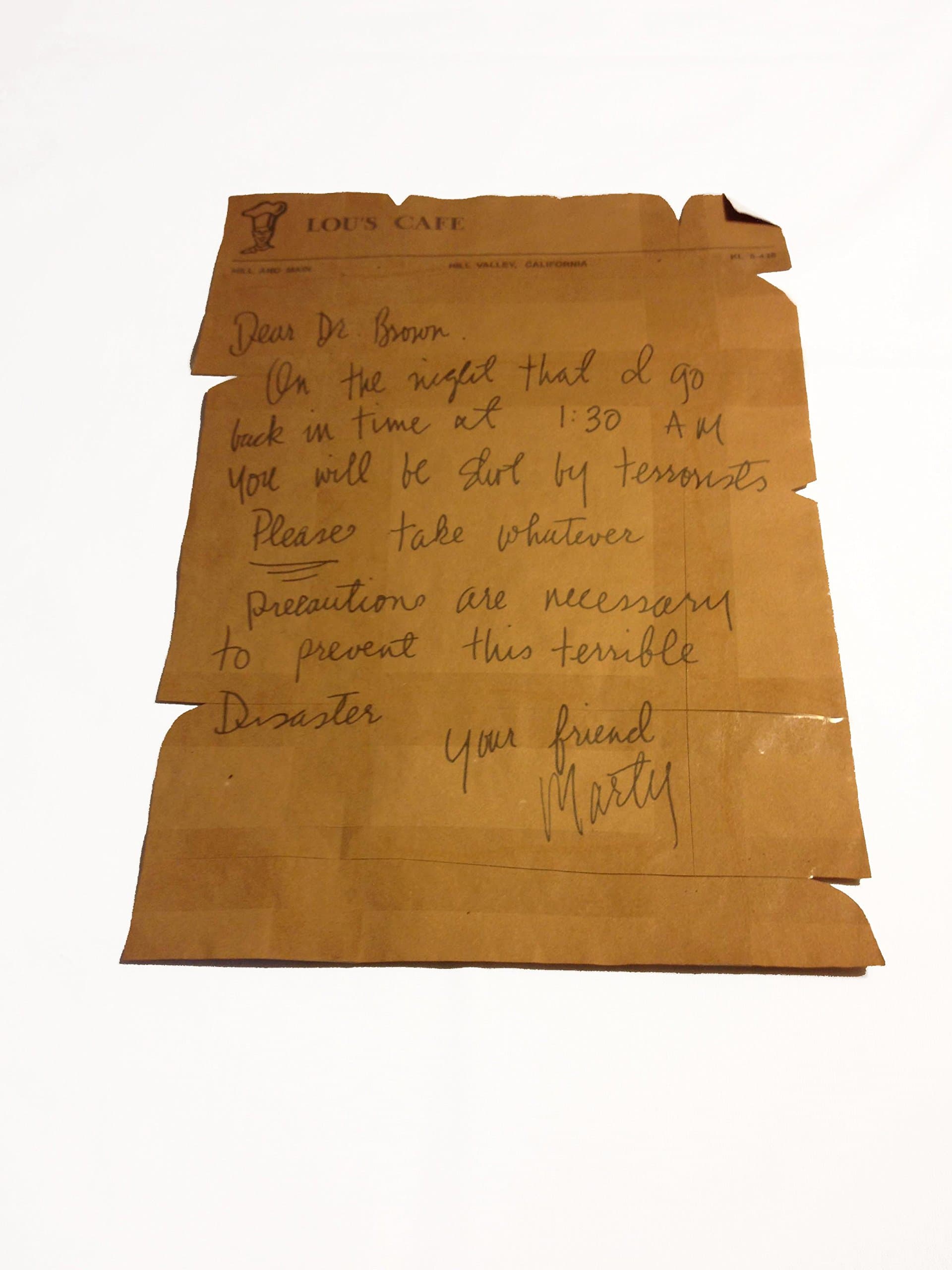 Hatcherabilia Marty McFly Letter to Doc Brown Back to The Future Part 1 Replica Prop