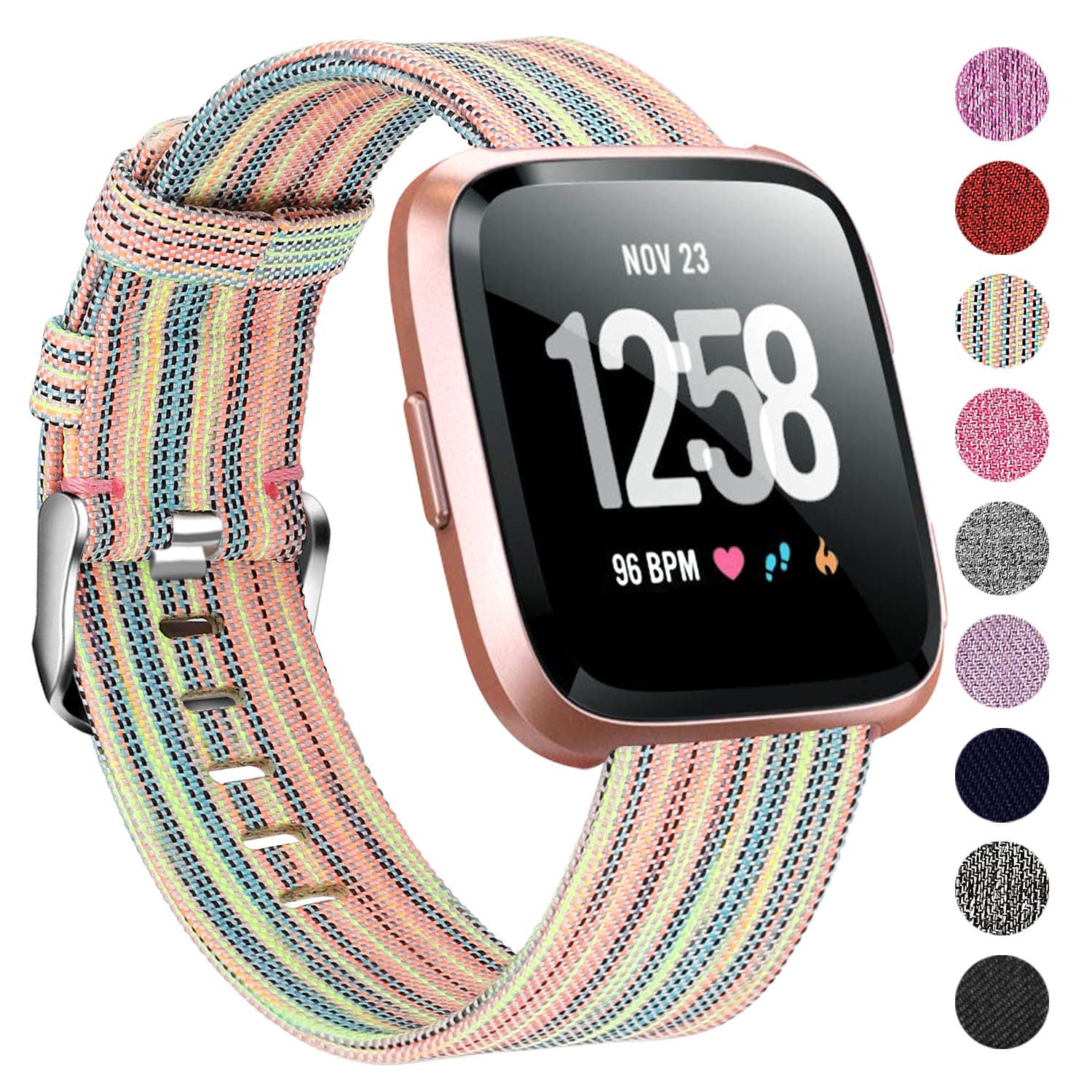 Welltin Bands Compatible with Fitbit Versa/Fitbit Versa 2/Fitbit Versa Lite for Women Men, Breathable Woven Fabric Strap, Quick Release, Adjustable Replacement Wristband for Fitbit Versa Smart Watch