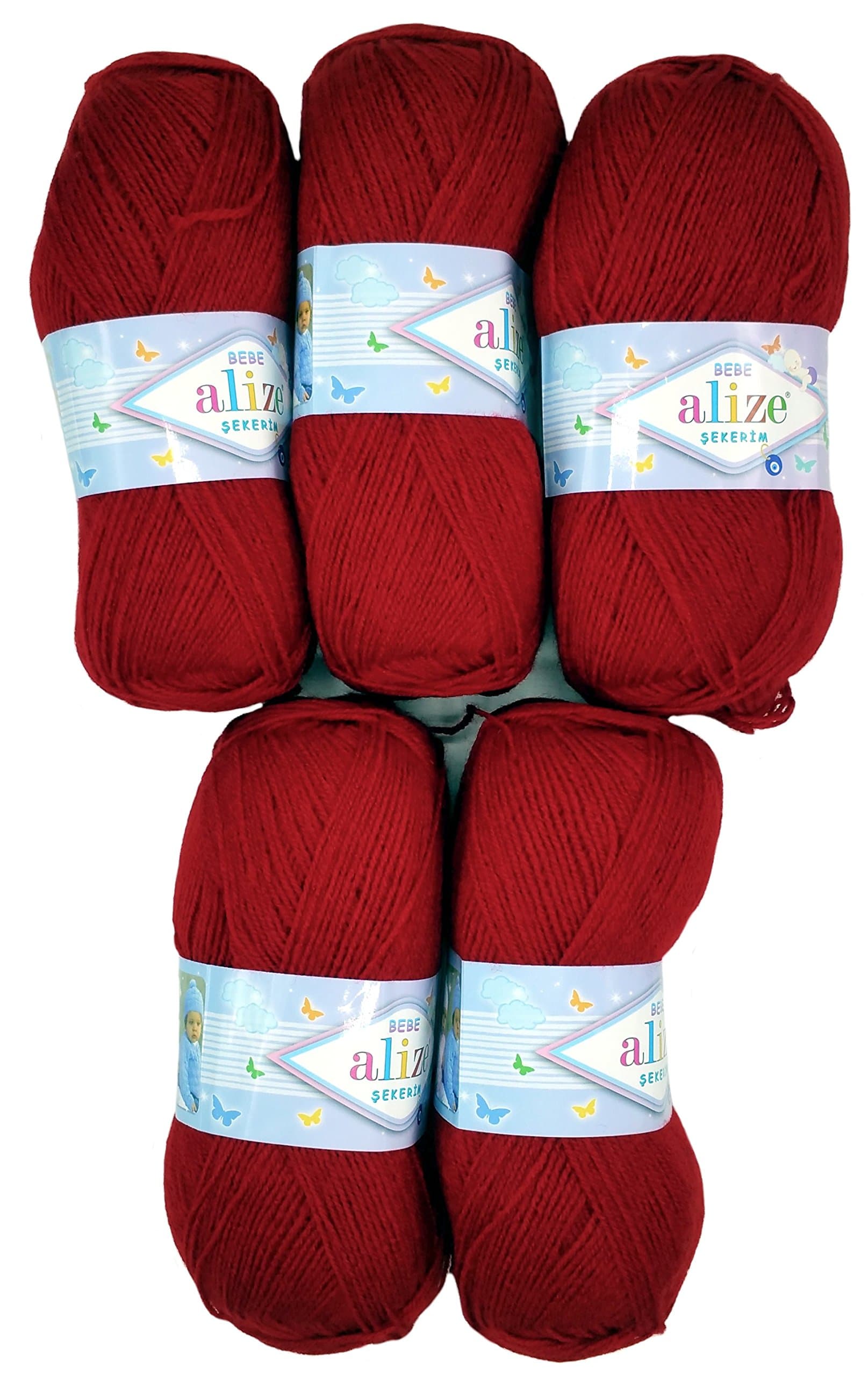 5 x 100 g Alize Bebe Knitting Wool Plain 500 g Wool for Knitting and Crochet (Dark Red 106)