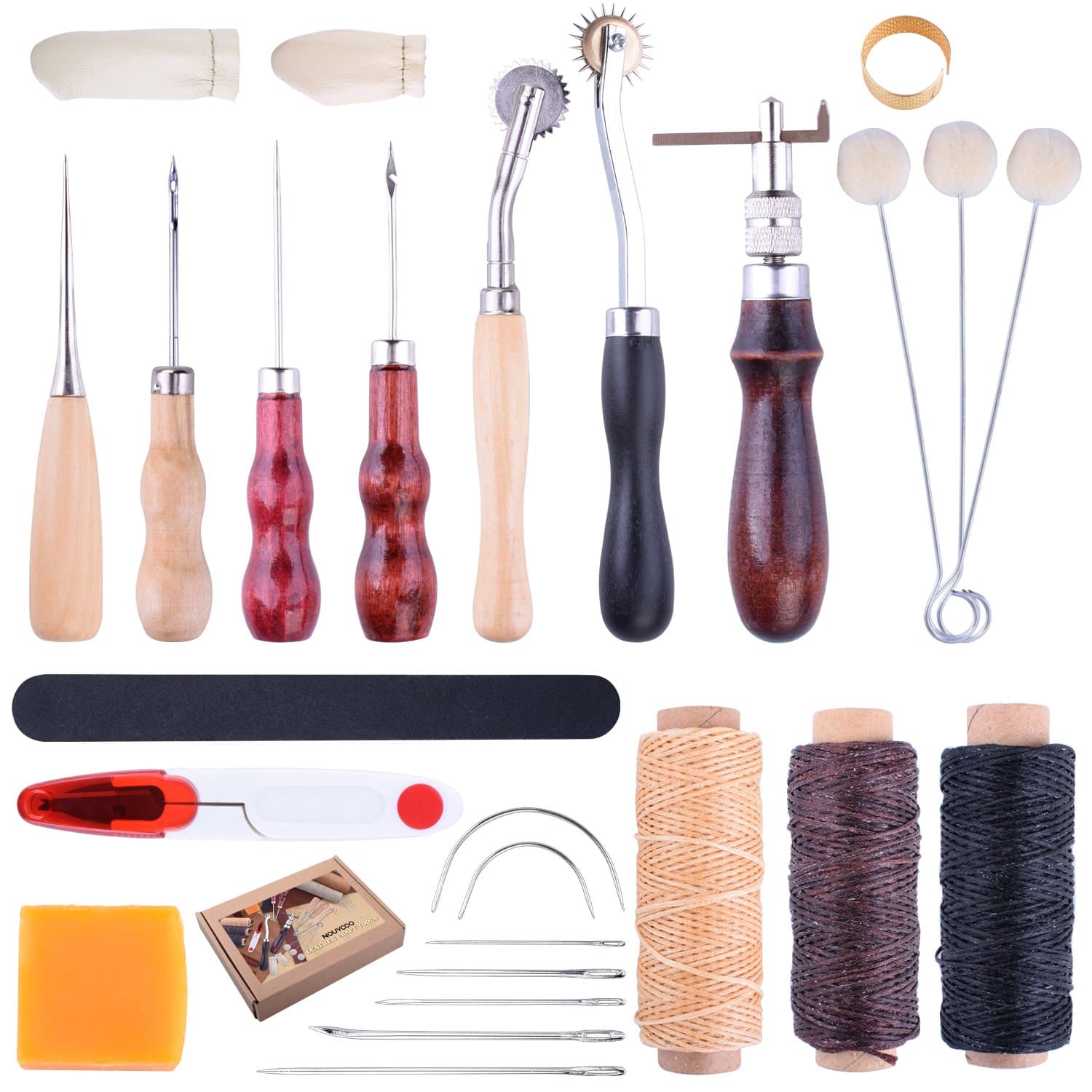 NOUVCOO Leather Craft Tool,26pc Leather Stitching DIY Tools for Sewing Leather,Canvas or Other Leather Craft Handwork Projects NC60