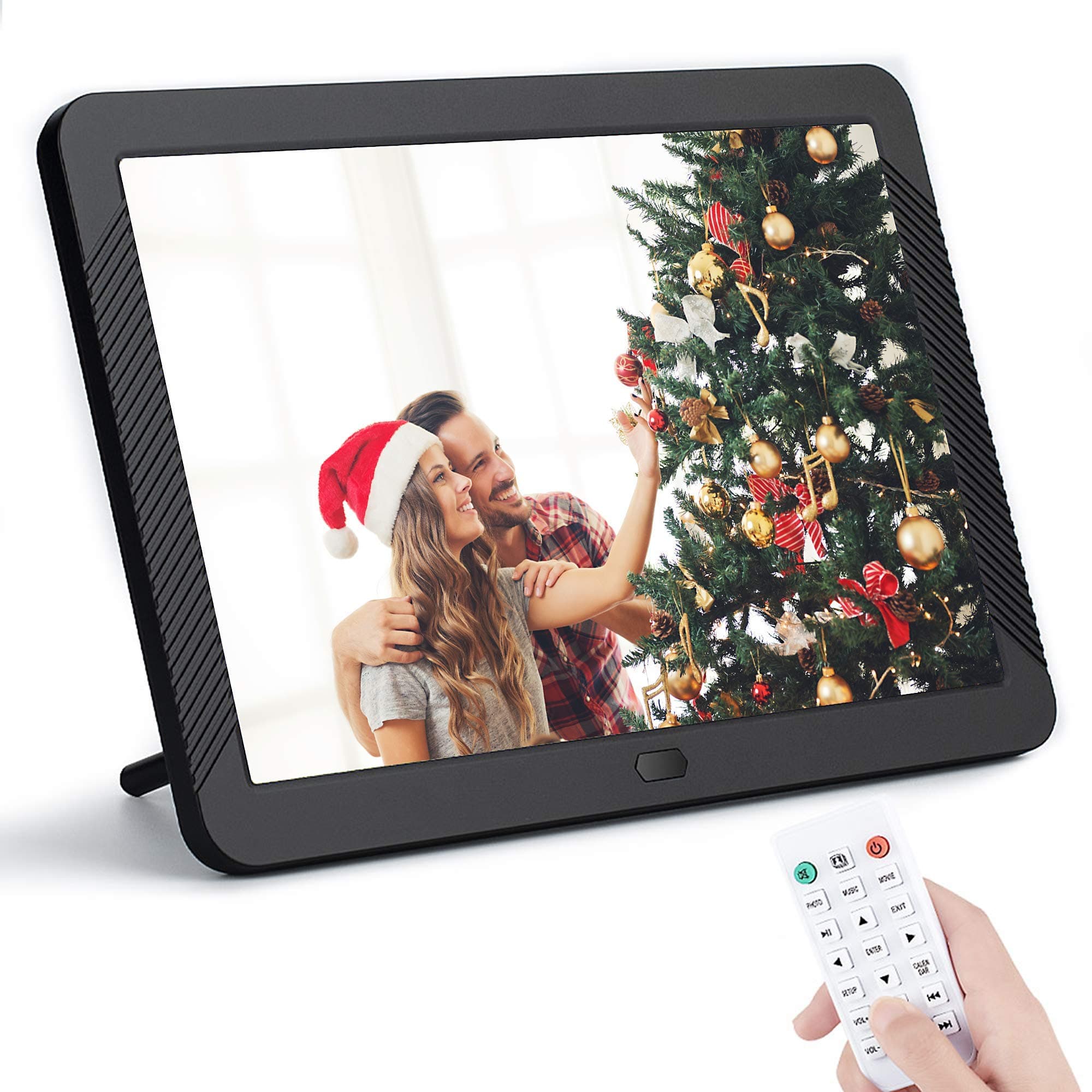 8 Inch Digital Picture Frame 1920x1080 IPS Widescreen, Digital Video Photo Frame with 100 Brightness, 10 Slideshow Effects, 5 Play Modes and Calendar Alarm SD/USB Slots-Black