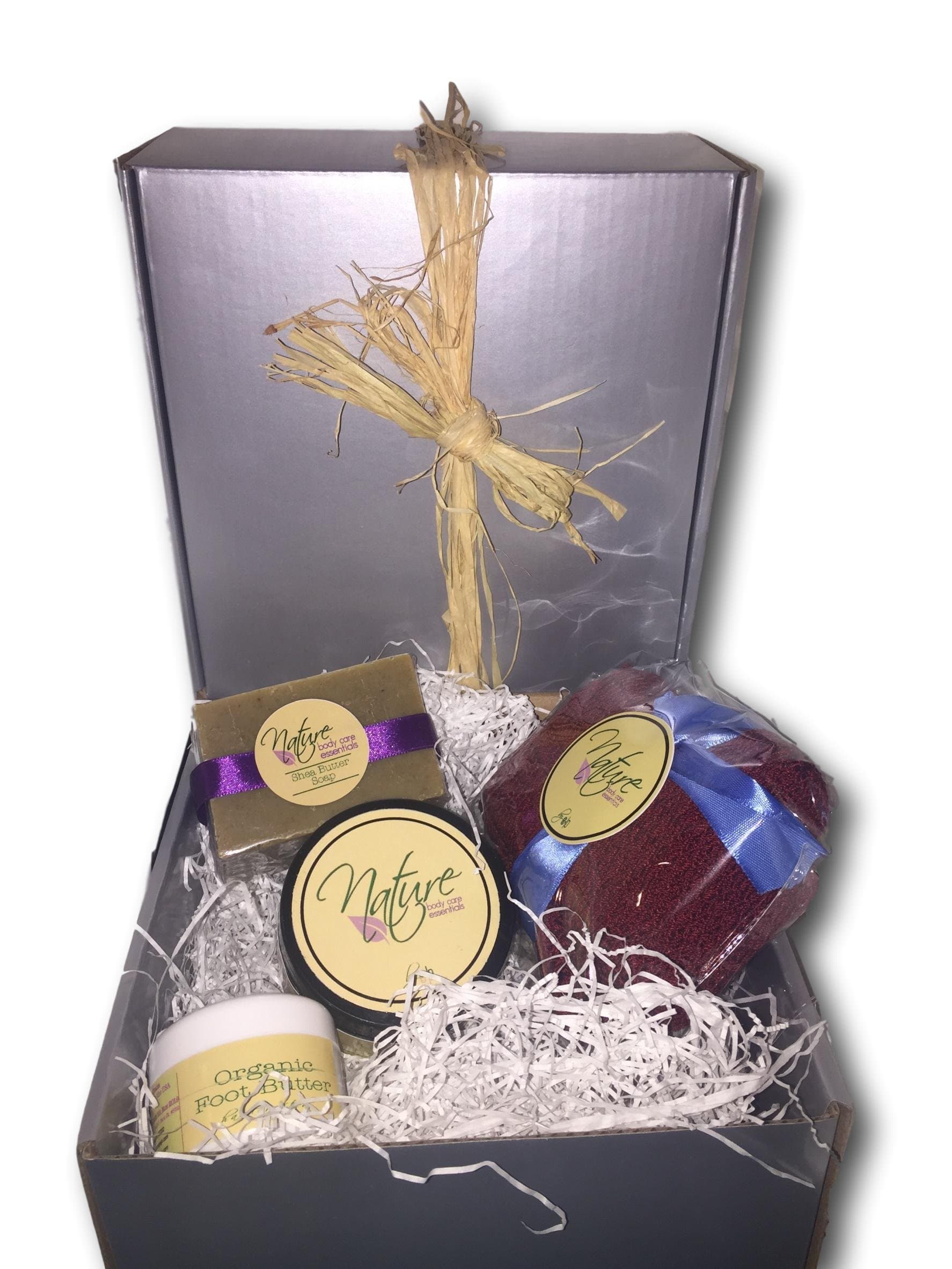 Bath & Body Gift Box (5 pc set)- Shea Butter Gift Set, Nature by EJN, unique, natural (Bath Gift Set C)