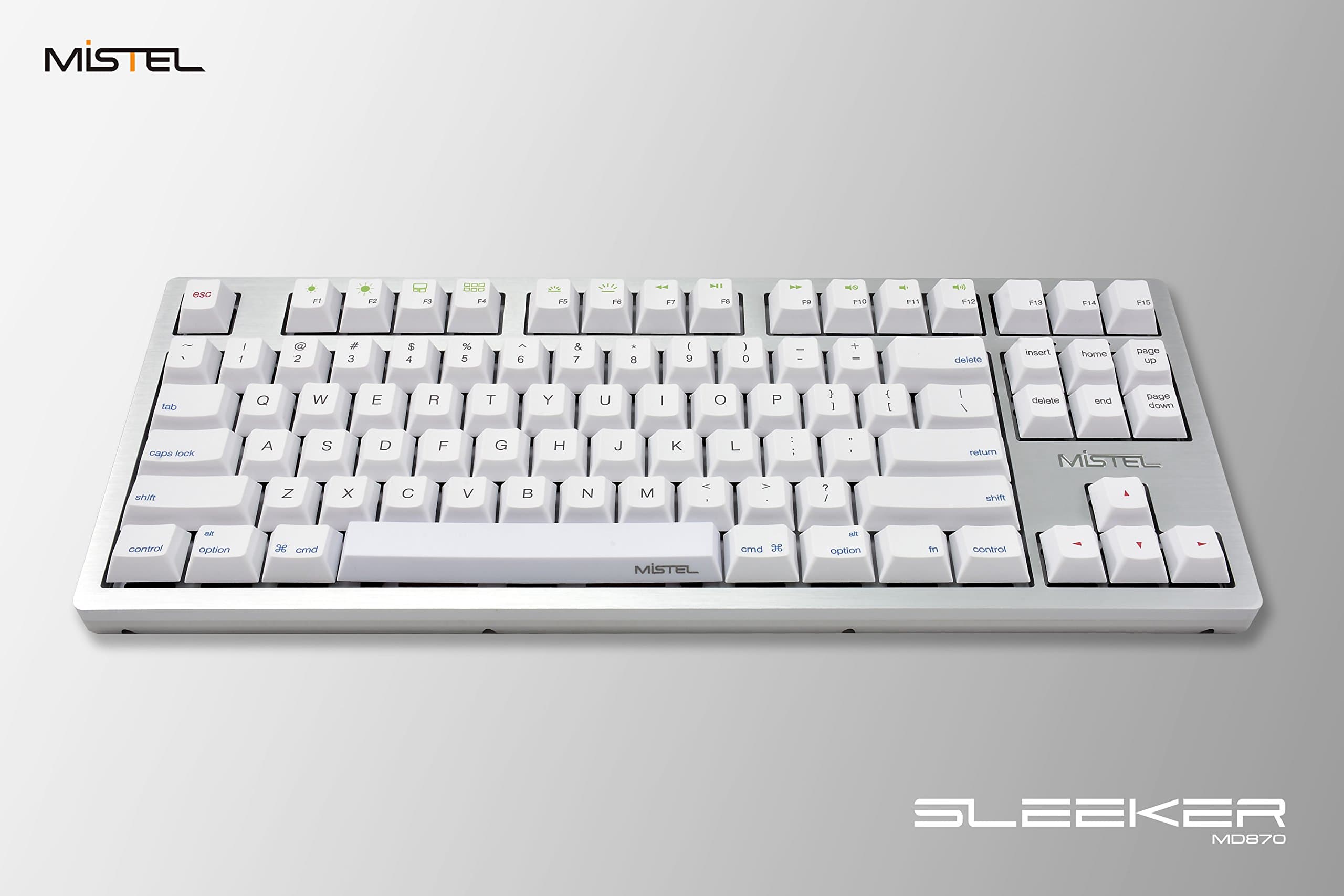 Mistel Sleeker MD870 Mechanical Keyboard with Chrerry MX Blue Switch and Silver Full CNC Aluminum Case for Mac and Windows (Tenkeyless, Single White LED Backlit, PBT Dye-Sub Keycap, ANSI/US Layout)