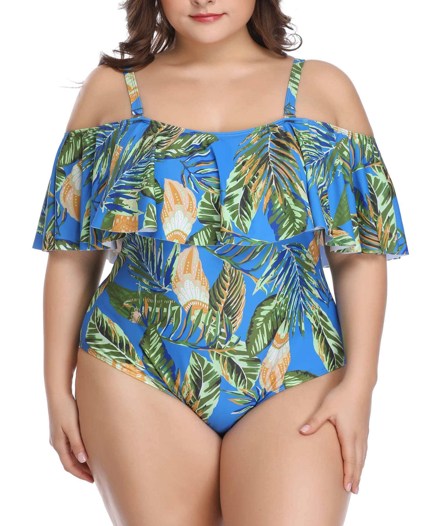 Wavely Plus Size One Piece Swimsuits for Women Tummy Control Ruffle Swimwear