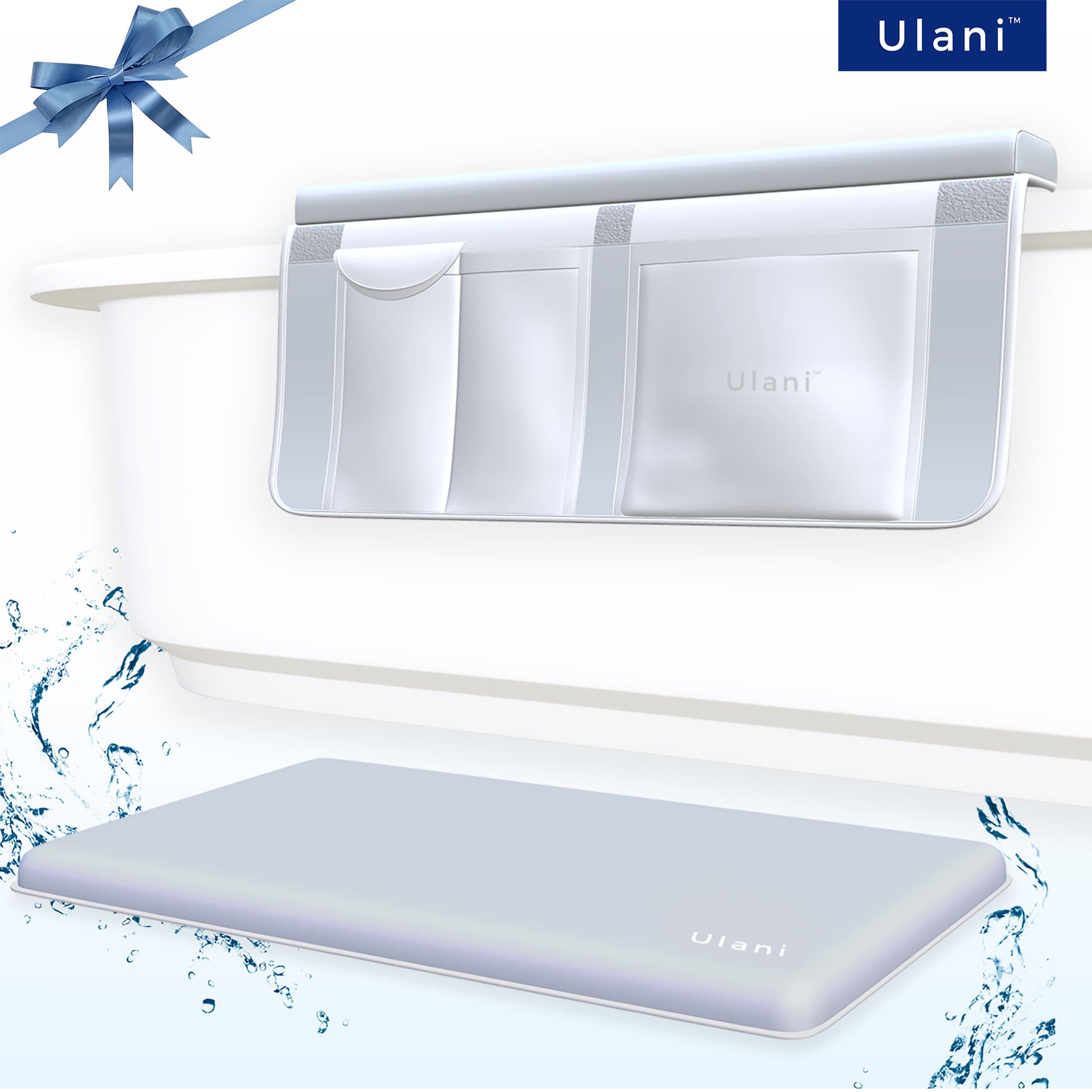 The Original Bath Kneeler Pad & Cushioned Elbow Rest by Ulani, Extra Thick Bath Kneeling Mat with Stronger Non-Slip Suction Cups, Smart Toy Organizer, Bathtub Comfort, ULTRA Safe Baby baths