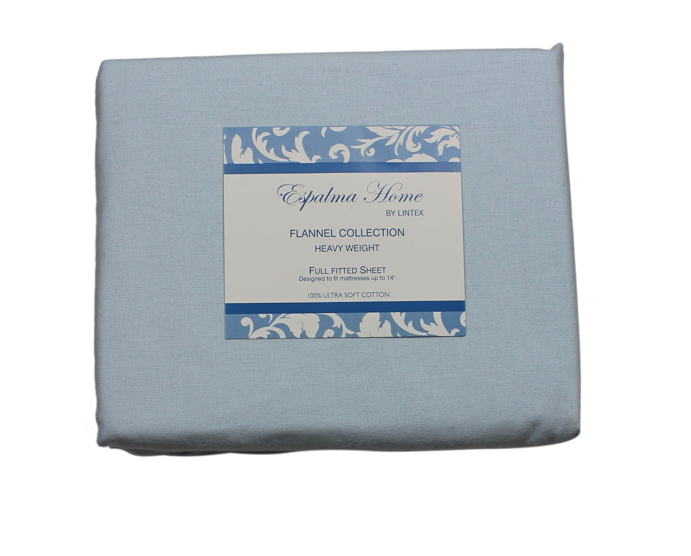 Flannel Fitted Sheet, Full, Light Blue, 100% Brushed Cotton, Heavy Weight, 160 Gsm, 1 Fitted Sheet (54"x75") Full Light Blue