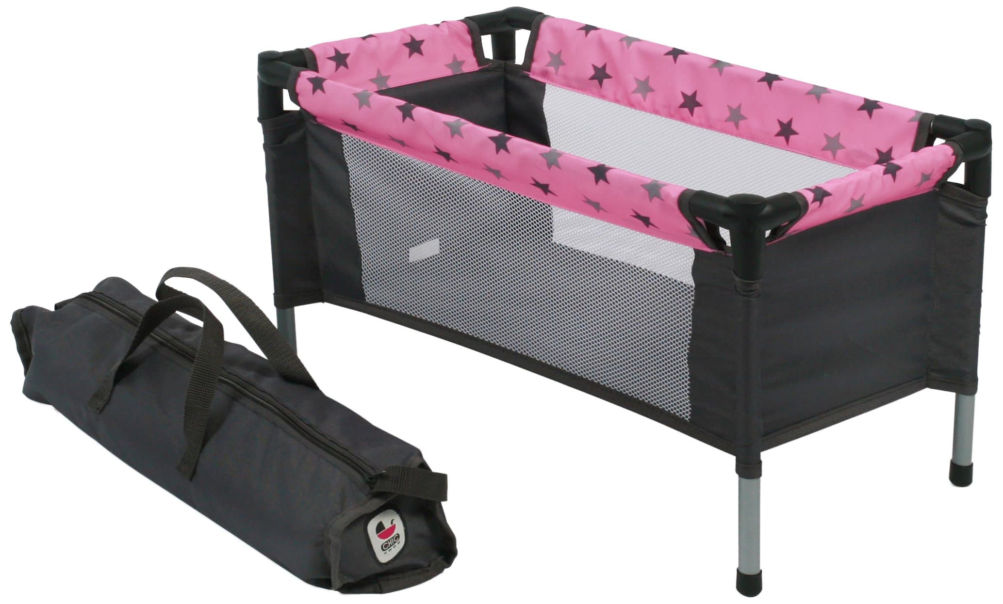 Bayer Chic 2000 652 83 Travel Cot with Doll Bed for Dolls Up To 50 cm Stars Design Grey
