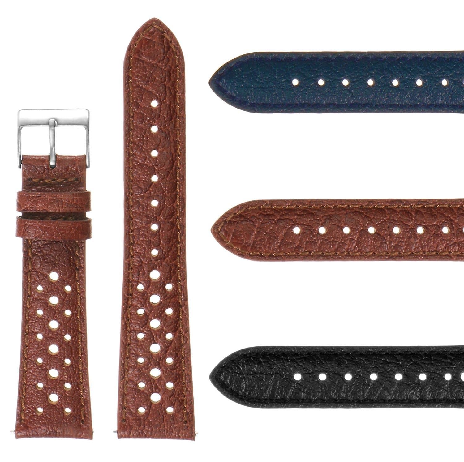 Vintage 70's Perforated Leather Rally Watch Band Quick Release Strap 18mm 19mm 20mm 21mm 22mm