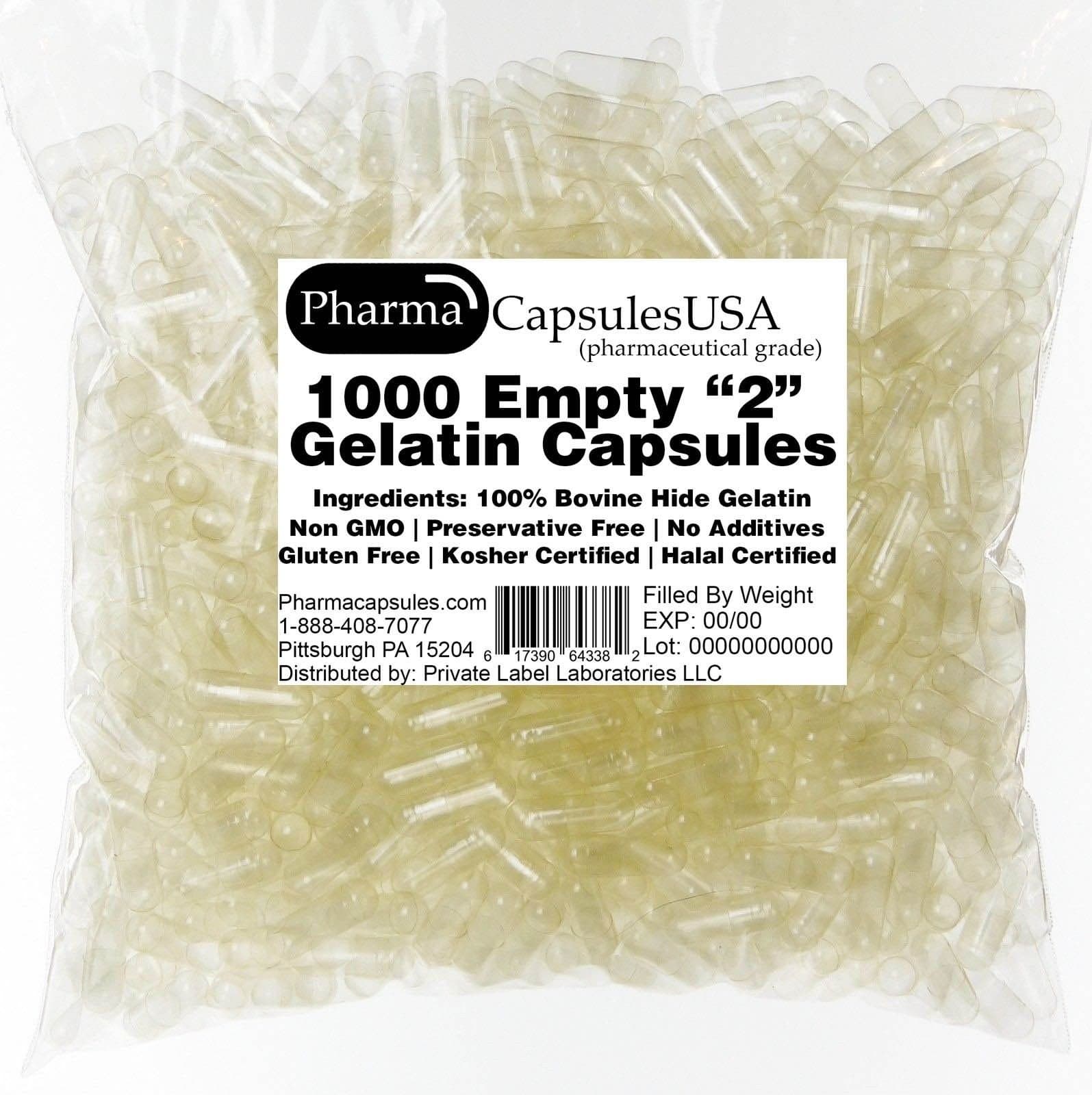 PharmaCapsules USA Empty Gelatin Capsules (2, Quantity 1000)