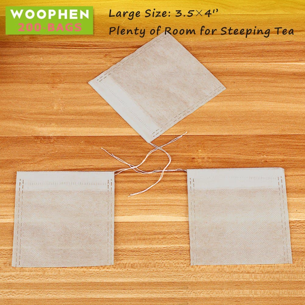 Woophen Disposable Tea Filter Bags, 3.5 × 4 Inch, 200 Pieces