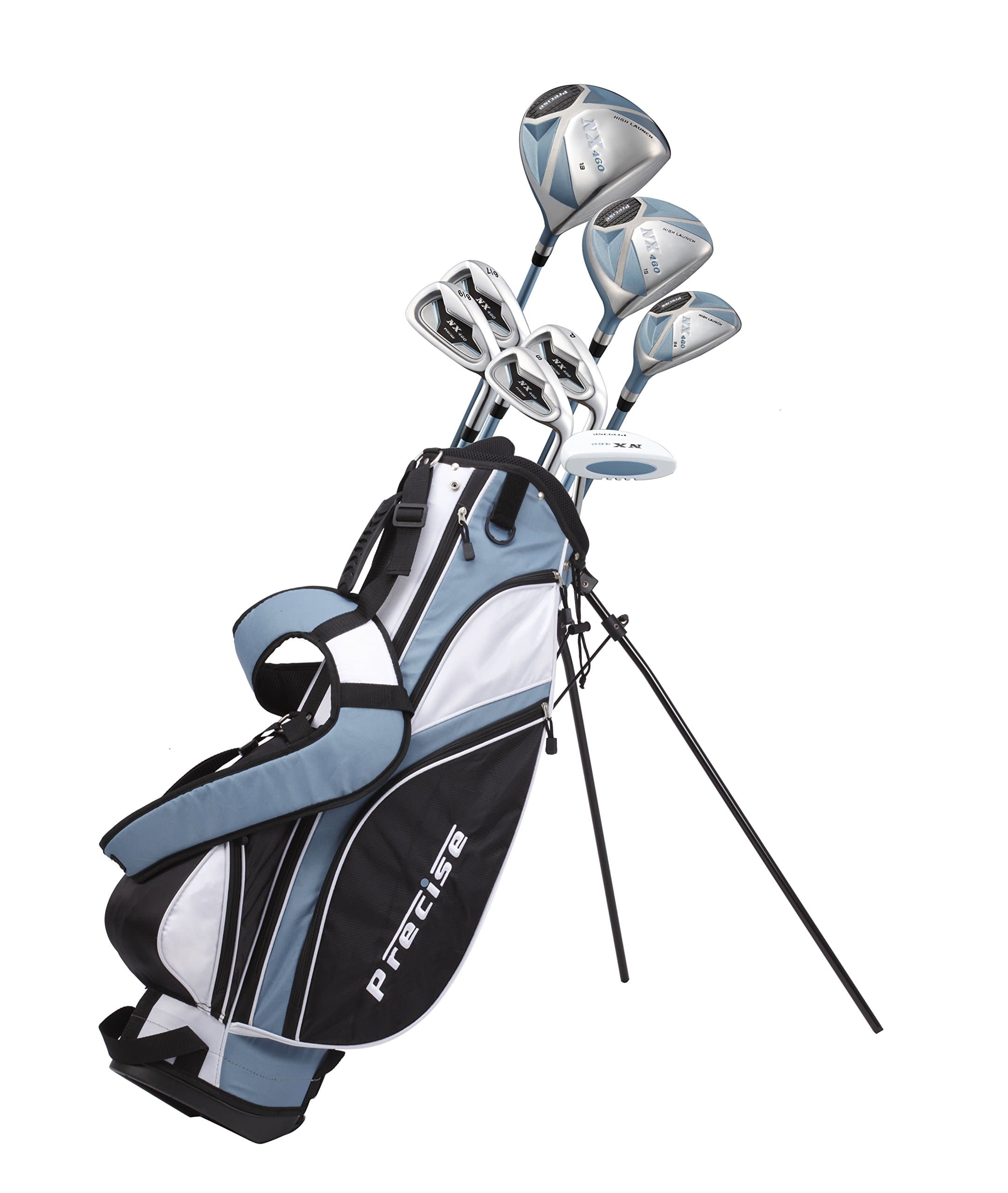 Precise NX460 Ladies Womens Complete Golf Clubs Set Includes Driver, Fairway, Hybrid, 4 Irons, Putter, Bag, 3 H/C's - 2 Sizes - Regular and Petite Size!