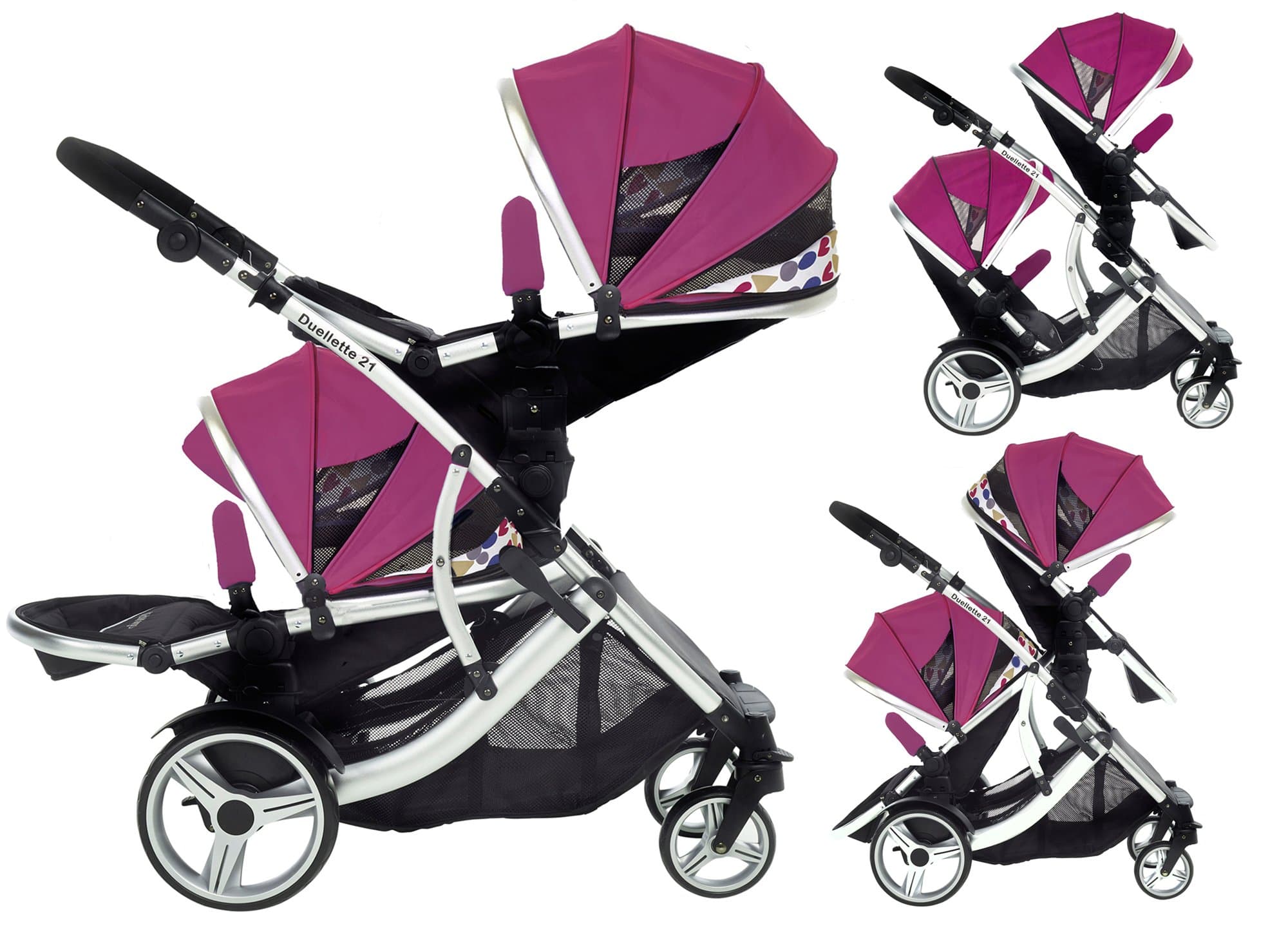 Duellette 21 BS Twin Double Pushchair Stroller Buggy (Raspberry) Brand New Colour Range!