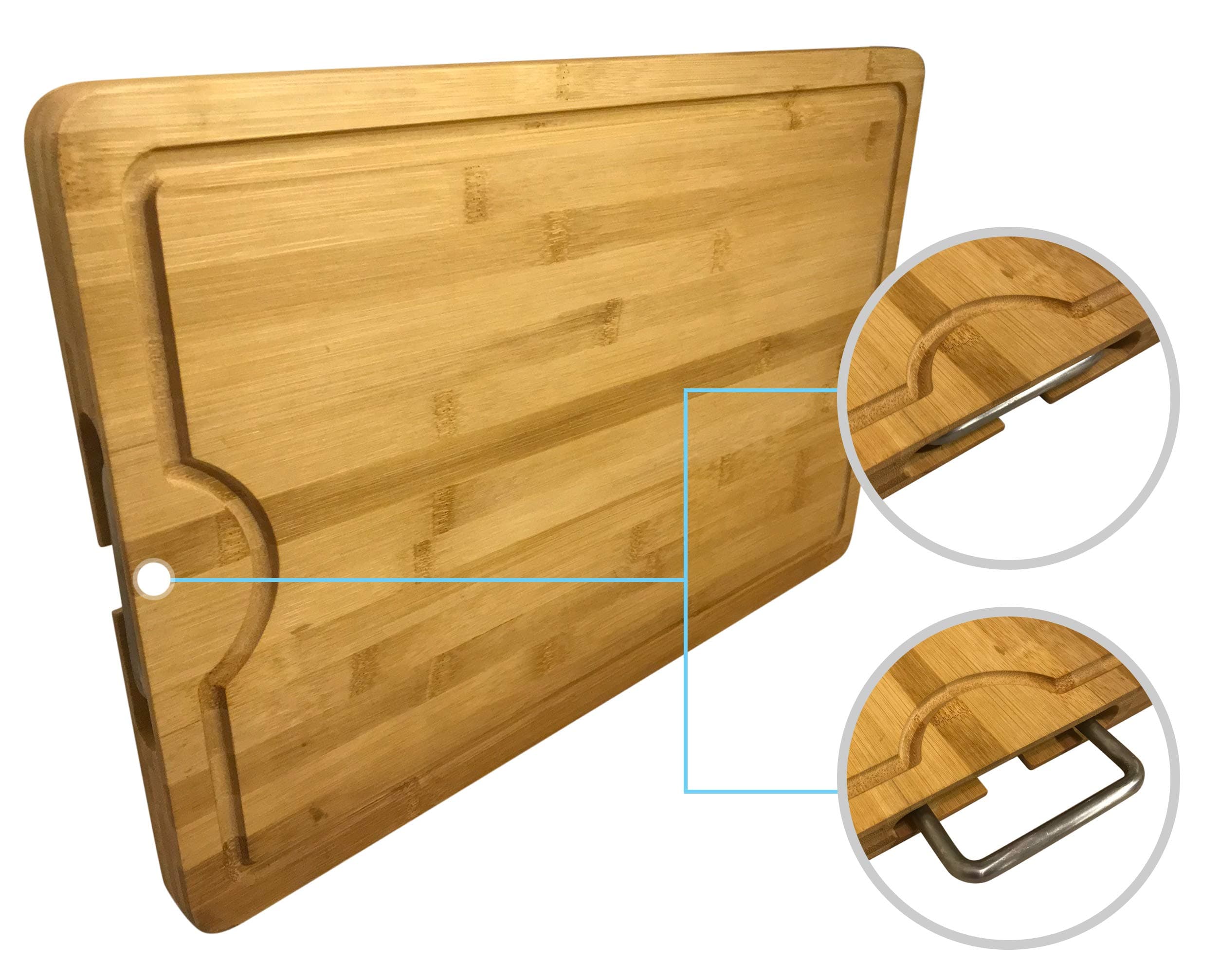 Premium Organic Bamboo Wood Chopping Board, Extra Large Cutting and Serving Board and Retractable Handle by DRYZEM 44.5cm x 30cm x 2.5cm