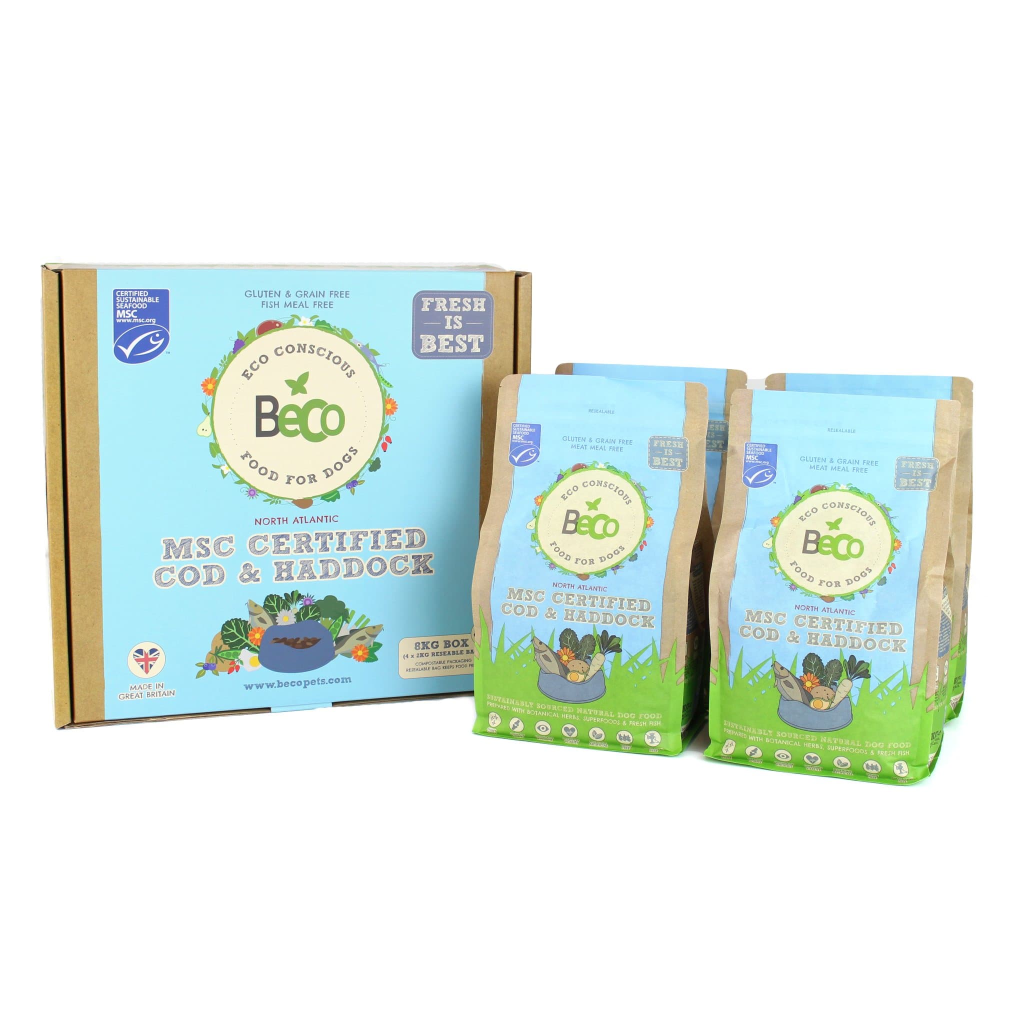 Beco Dog Food - MSC Cod & Haddock with Kale and Chickpeas - 8kg - Natural Grain Free Ethical Dog Food with No Artificial Preservatives