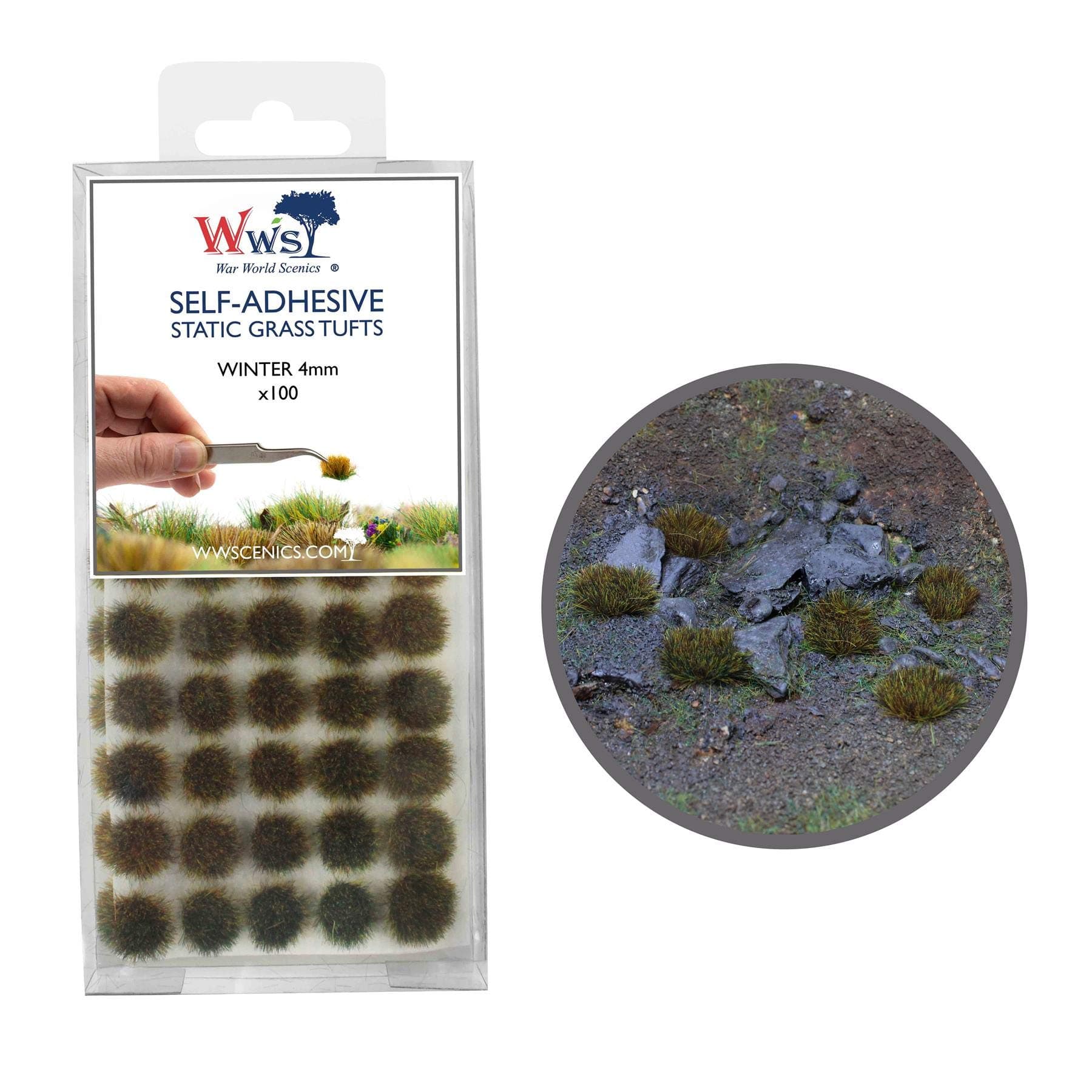 War World Scenics Self Adhesive Static Grass Tufts x 100 – Winter, 4mm – Model Railway Wargame Scenery Railroad Modelling Diorama Miniature Hobby Tabletop