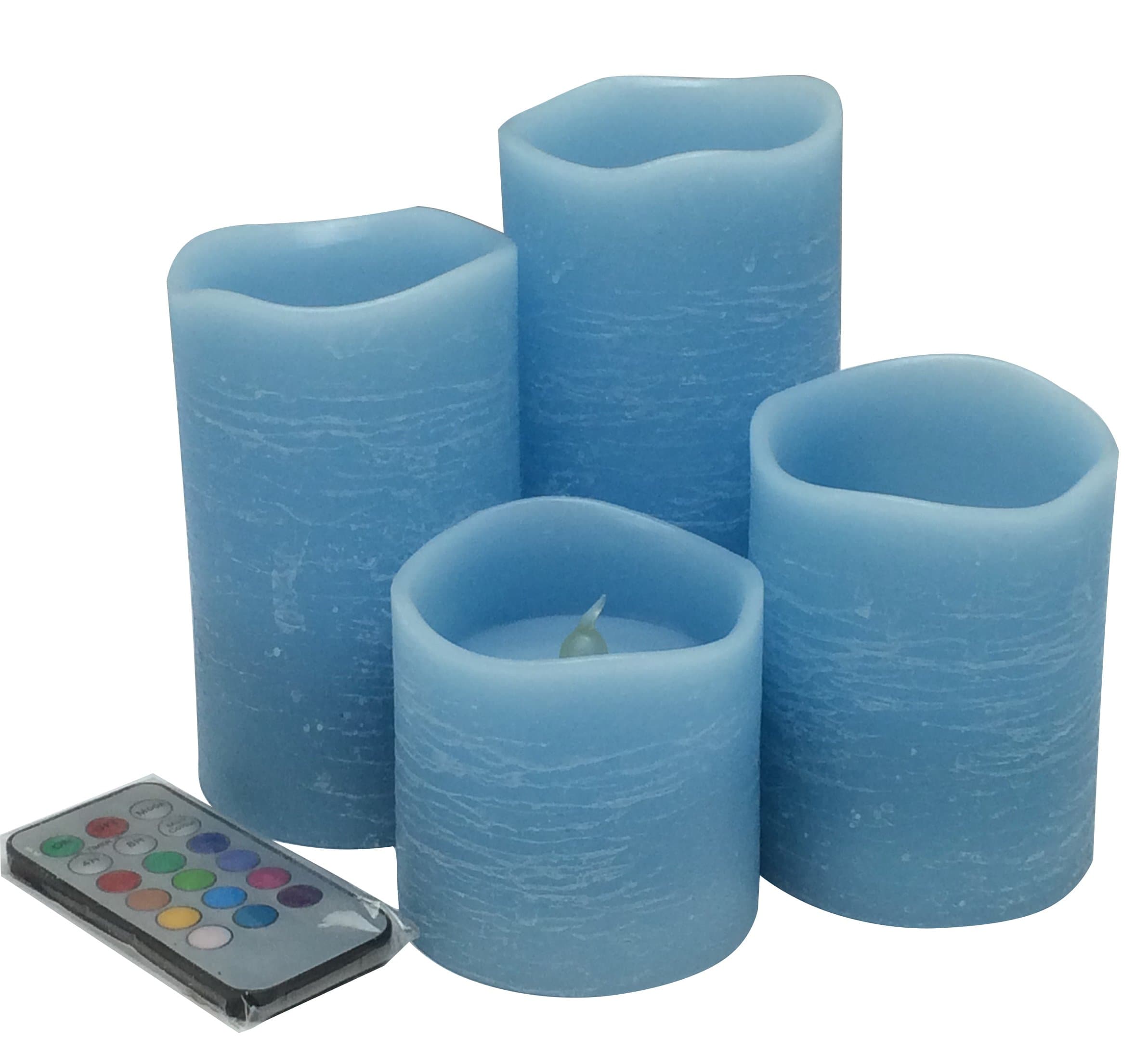 Adoria Blue Rustic LED Candles Auto-Cycle Timer-Multi Function Remote Control Pillar Candles Set of 4-Ocean Scent,3 by Tall 3",4",5",6INCH