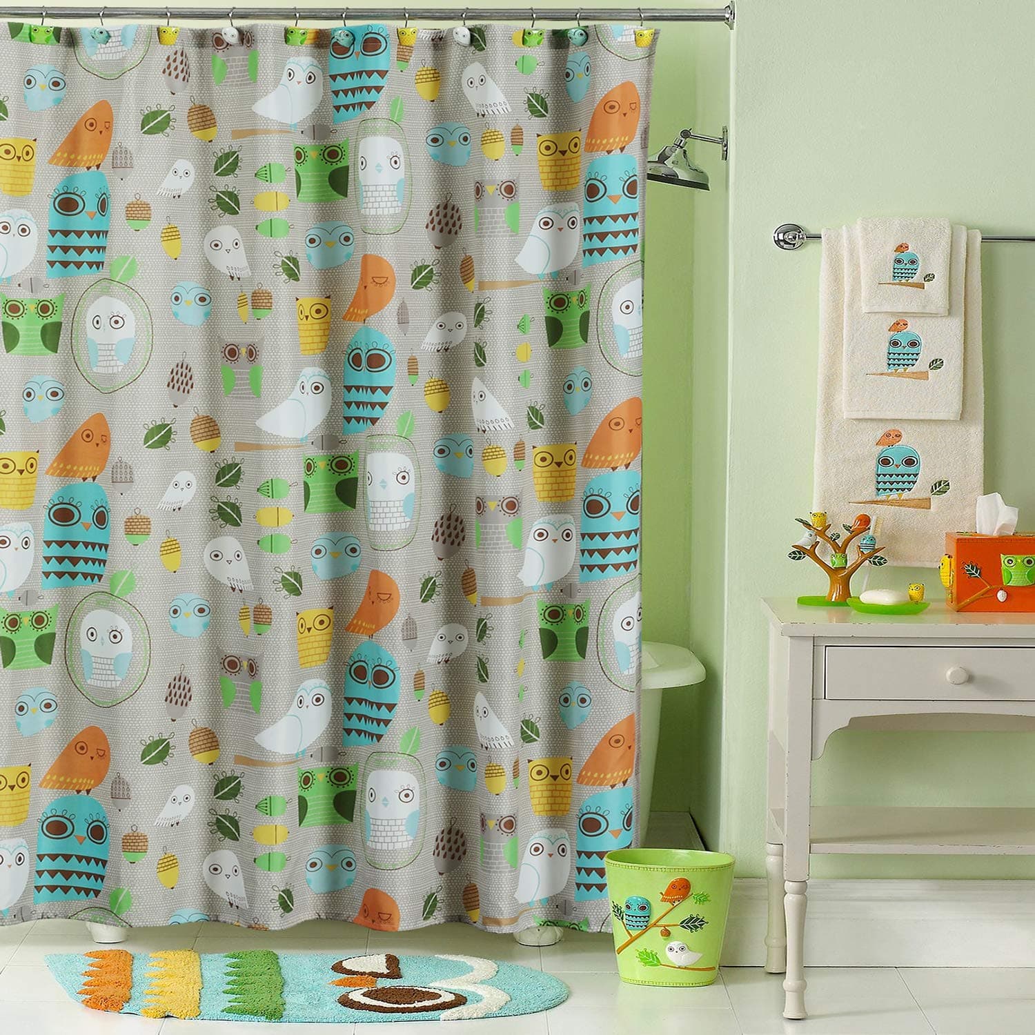 DS BATH Give a Hoot Shower Curtain,Polyester Shower Curtain,Owls Shower Curtains for Bathroom,Colorful Print Decorative Waterproof Bathroom Curtains,72" W x 72" H