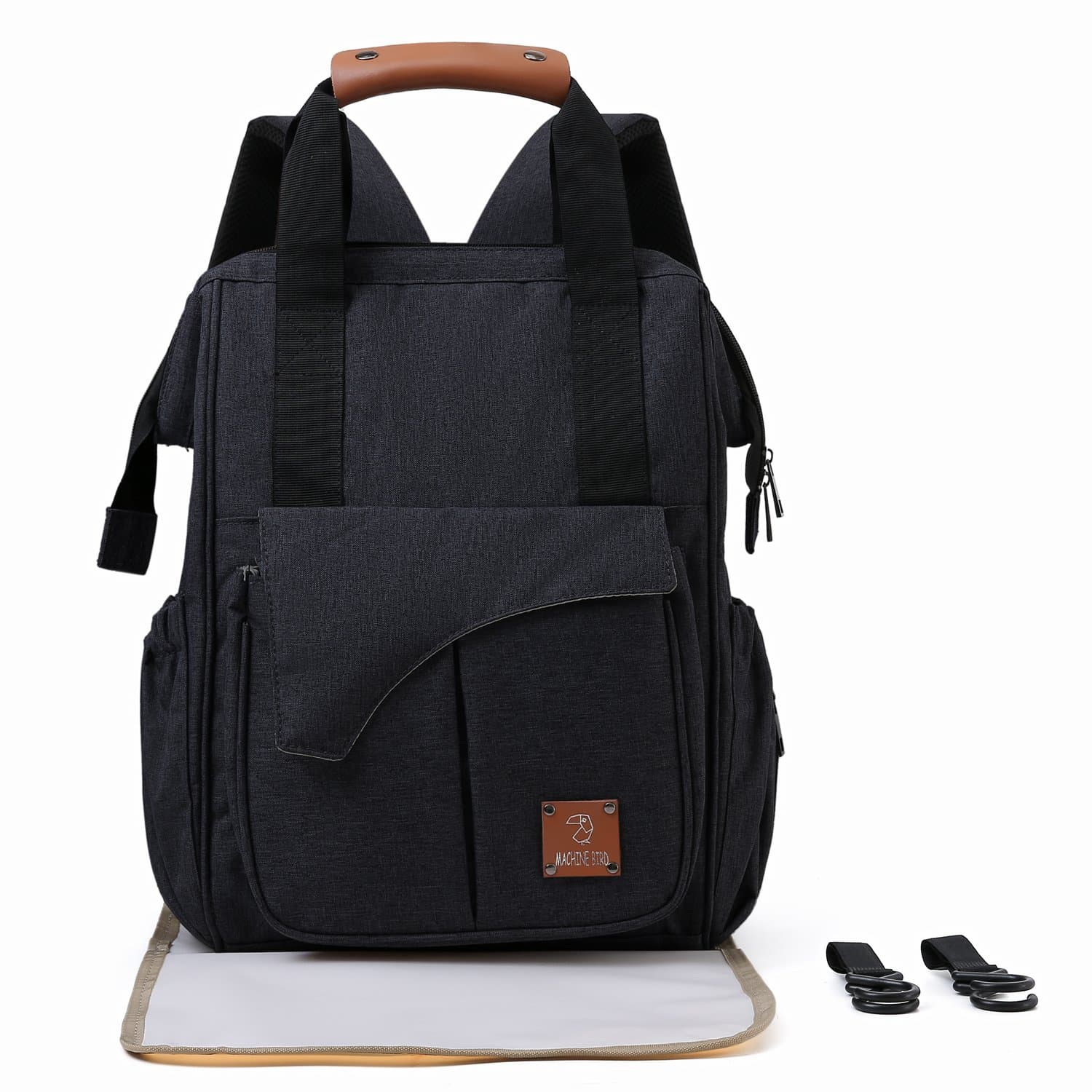 Baby Changing Backpack - Waterproof Baby Changing Bag Rucksack for Men and Women, Large Travel Changing Diaper Bag with Buggy Clips Changing Mat, Black, Double Elite (D.E.)