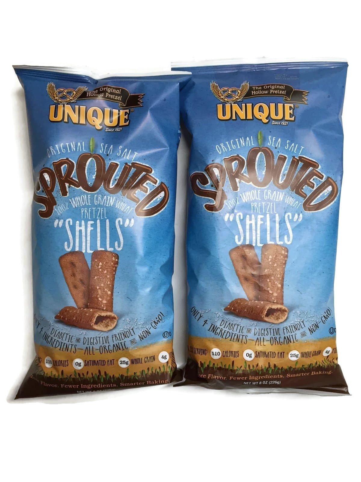 Unique Sprouted Whole Grain Pretzel Shells 8 Oz Bags - Pack of 2