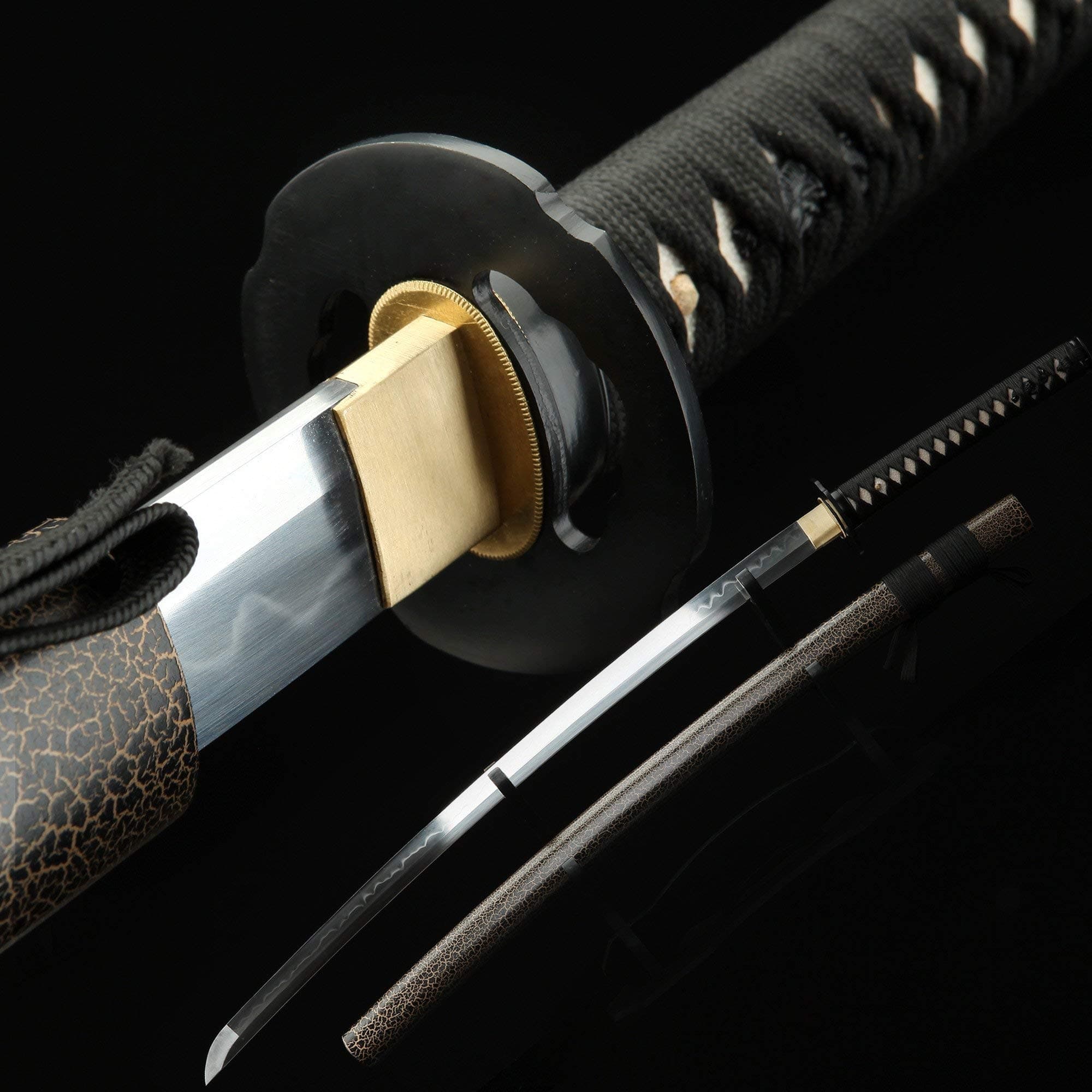 Auwiy Katana Sword Real Handmade, Sharp Samurai Sword with T10 High Carbon Steel Blade Wooden Scabbard