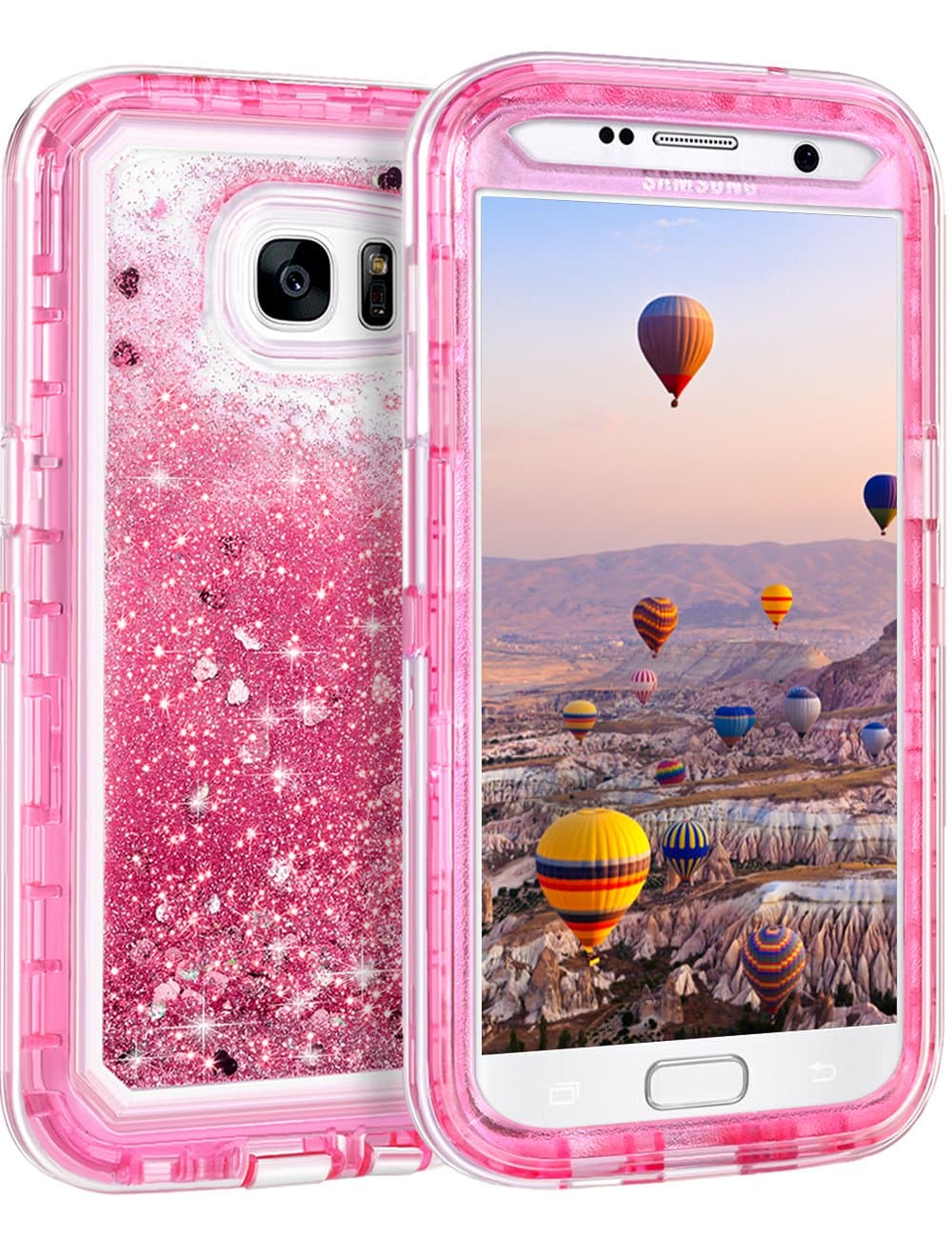 Coolden Heavy Duty Case for Samsung Galaxy S7 Case Glitter Shockproof Case Floating Bling Sparkle Shiny Quicksand Liquid Clear Protective Case Phone Case Cover for Samsung Galaxy S7 (Pink)