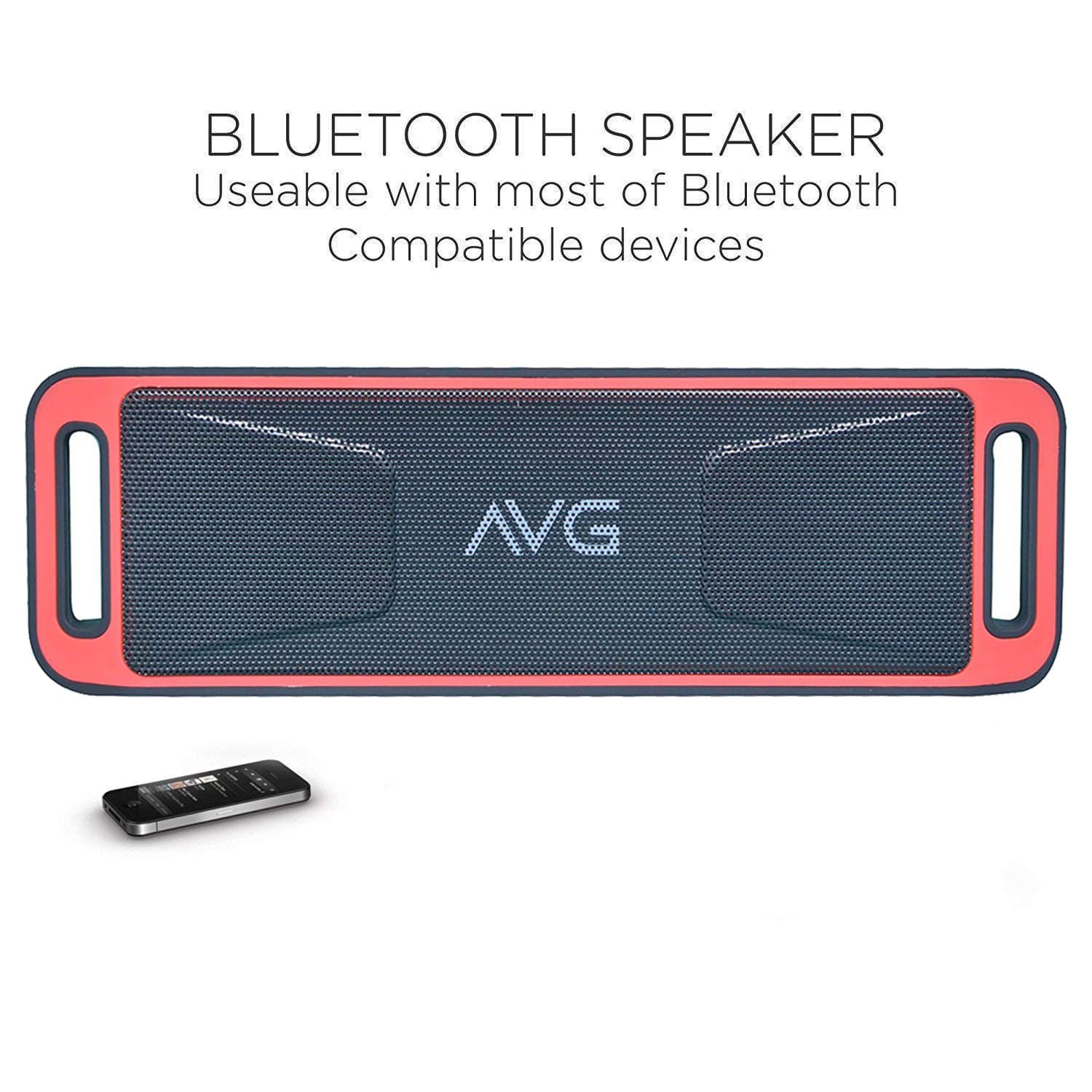 AVG Technology Portable Bluetooth Stereo Channel Home Audio Speaker (Medium, Red)