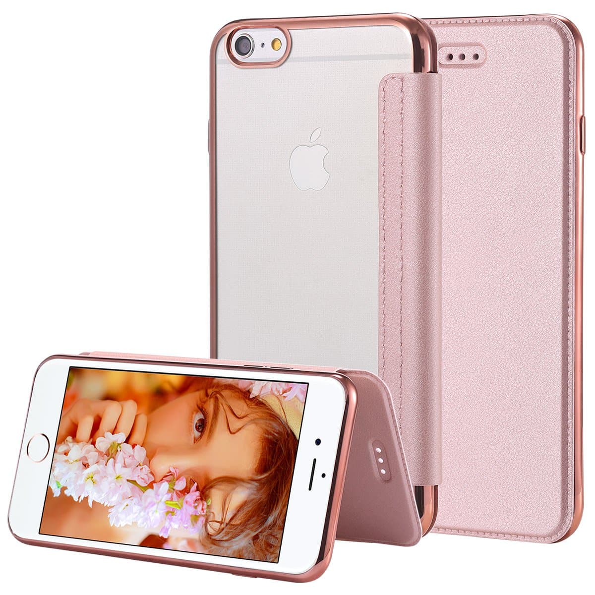 Snewill iPhone 6S Case,iPhone 6 Case, Slim PU Leather Folio Flip Case with Card Slot & Clear Soft TPU Back Cover for Apple iPhone 6/6S-Rose Gold