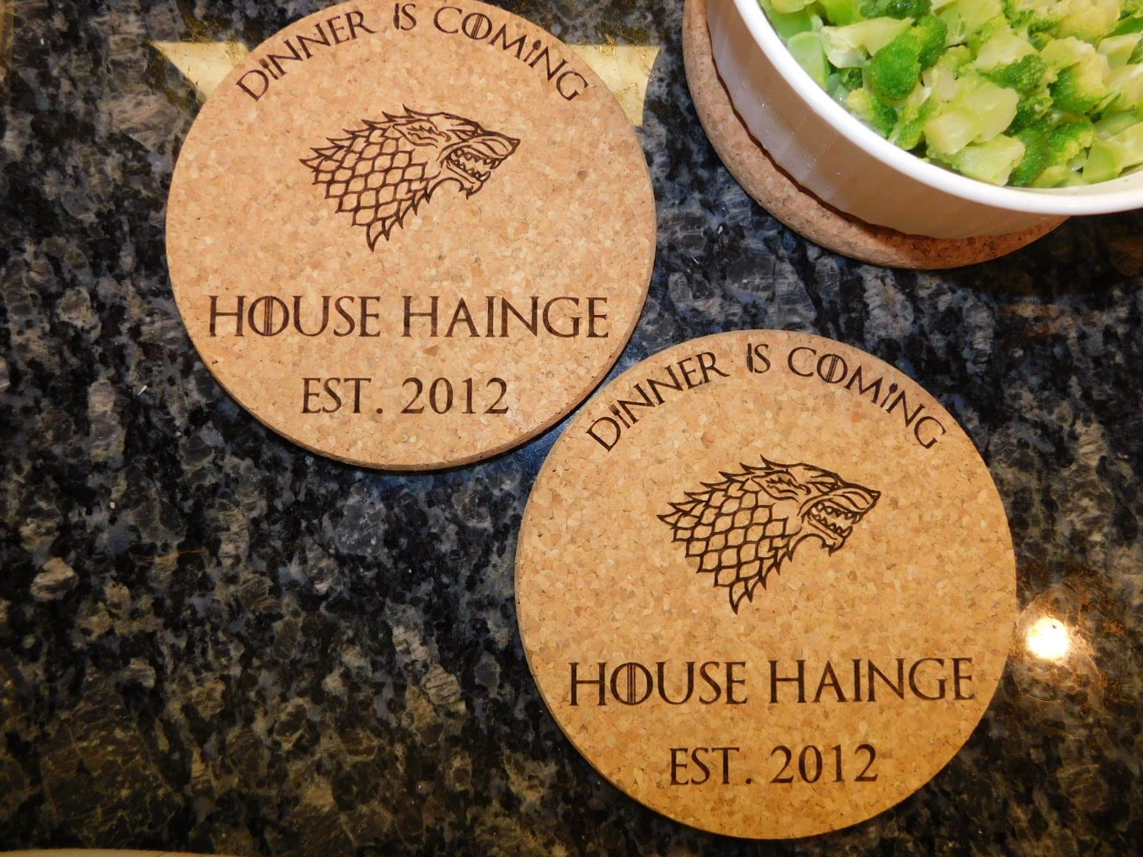 Personalized Game of Thrones Dinner Is Coming Cork Trivet (2) Pads (9")