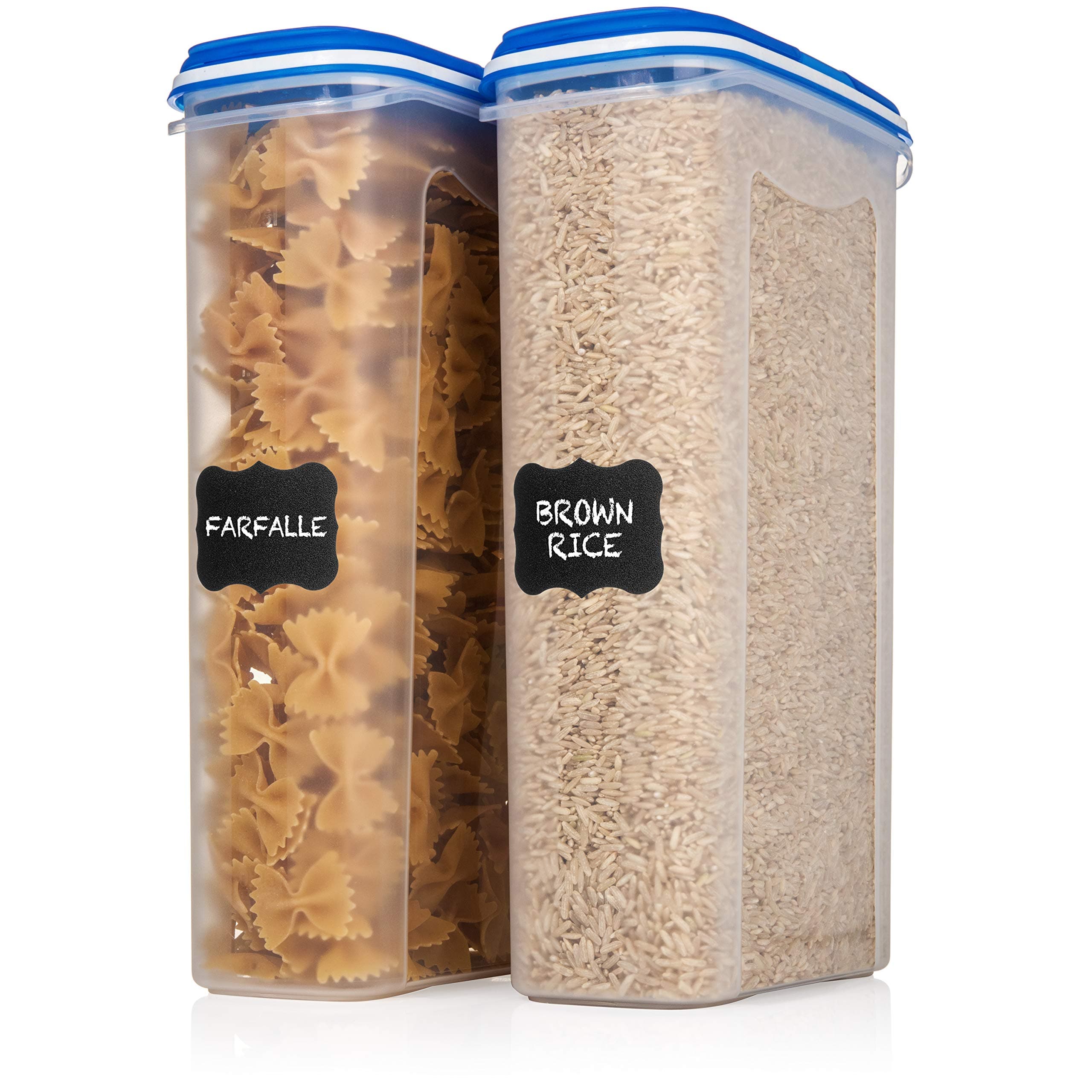 Shazo Food Storage Containers 4-Piece Set (2 Container Set) - Airtight Dry Food with Innovative Dual Utility Interchangeable Lid, One Lid Fits All, Freezer Safe, Airtight Cereal, Spaghetti, Rice