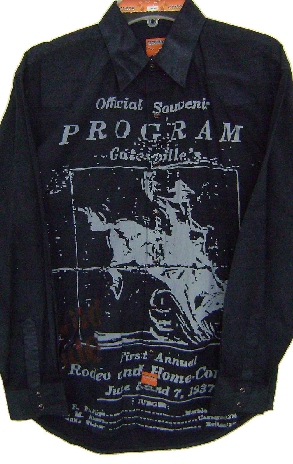 Modestone Men's Long Sleeve Fitted Western Shirt Rodeo Program Bull Rider Black