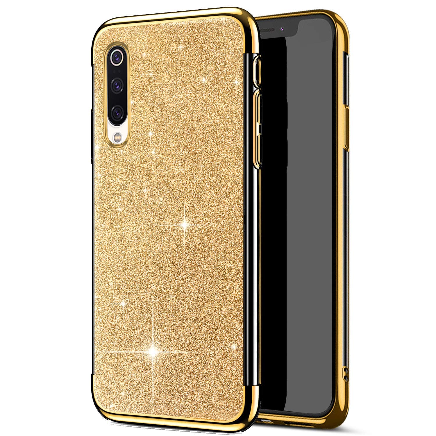 Felfy Compatible with Mi A3 Bling Glitter Case,Compatible with Mi CC9e Case Gold Plating Shiny Sparkle Soft TPU Silicone Rubber Transparent Clear Shockproof Slim Cover Case