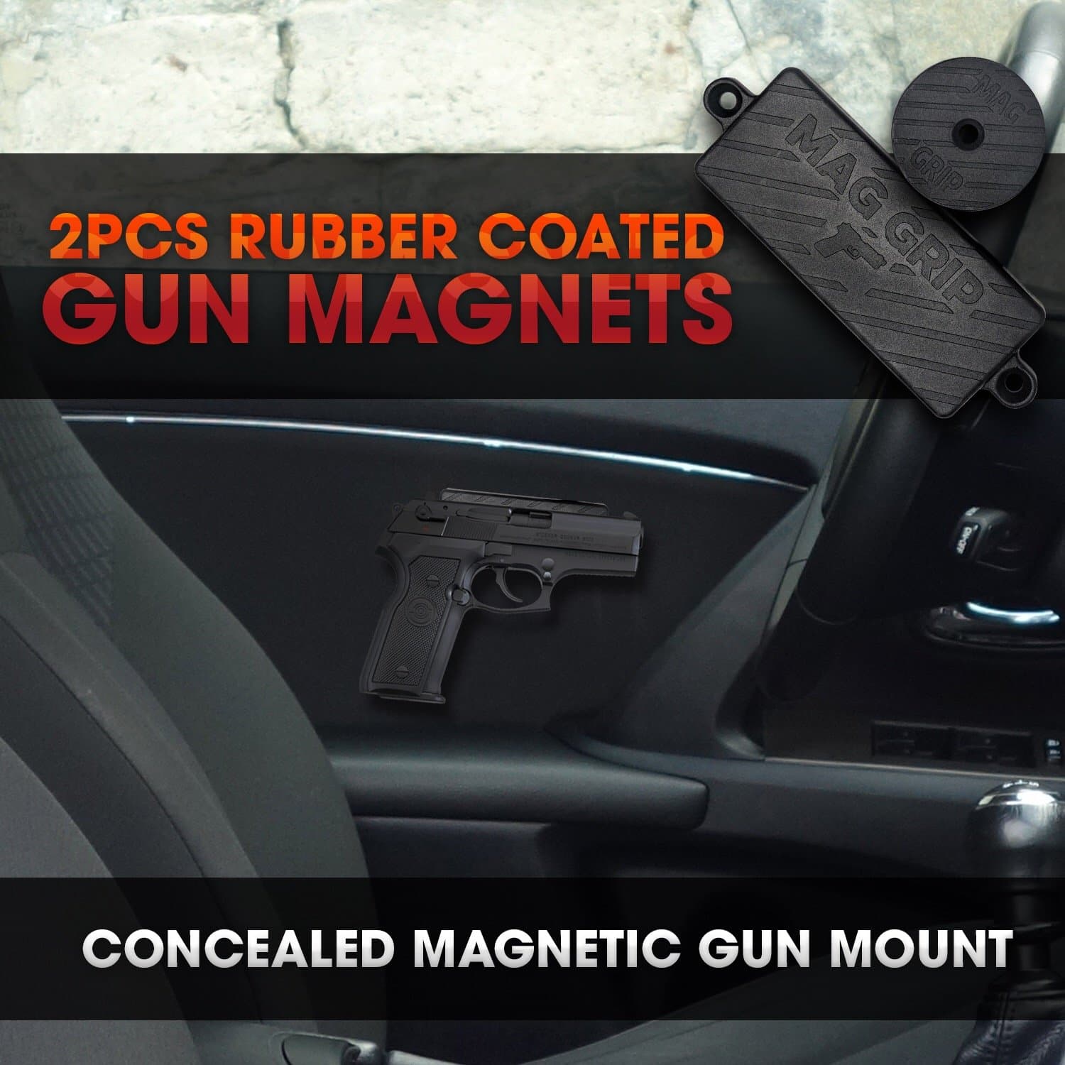 Perk MAG Grip 2 Pack | Rubber Coated Gun Magnets | Includes Bonus Disc Magnet | Conveniently Mounts Any Concealed Handgun ~ Shotguns ~ Magazines in Cars, Under Desk, Bedside | Gun Organizer