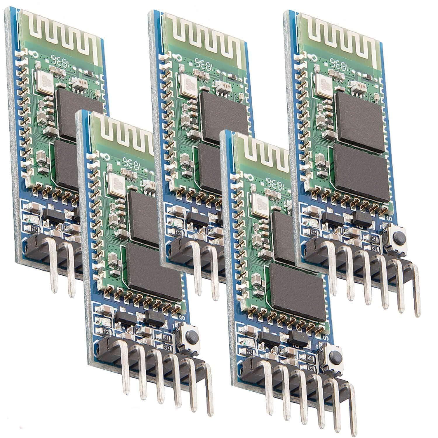 AZDelivery HC-05 Wireless Serial Bluetooth RF Transceiver Pass-Through RS232 Communication Port Module HC05 6 Pin Master-Slave Extender Plate Compatible with Arduino Including E-Book! (Pack of 5)