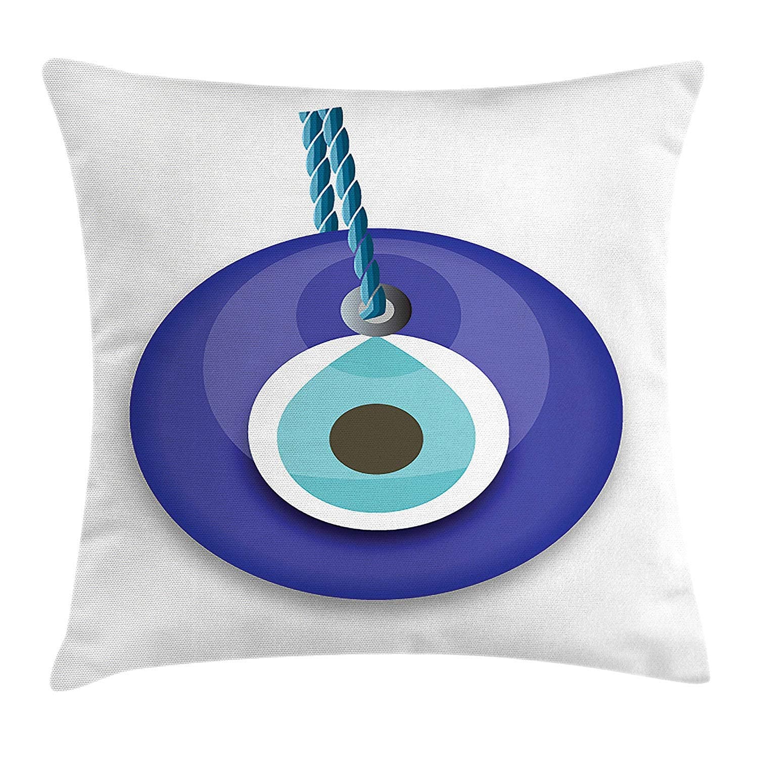 Evil Eye Throw Pillow Cushion Cover, Averting Evil Eye Themed Turkish Ornament Protection Against Harm, Decorative Square Accent Pillow Case, 18 X 18 inches, Turquoise Navy Blue Black