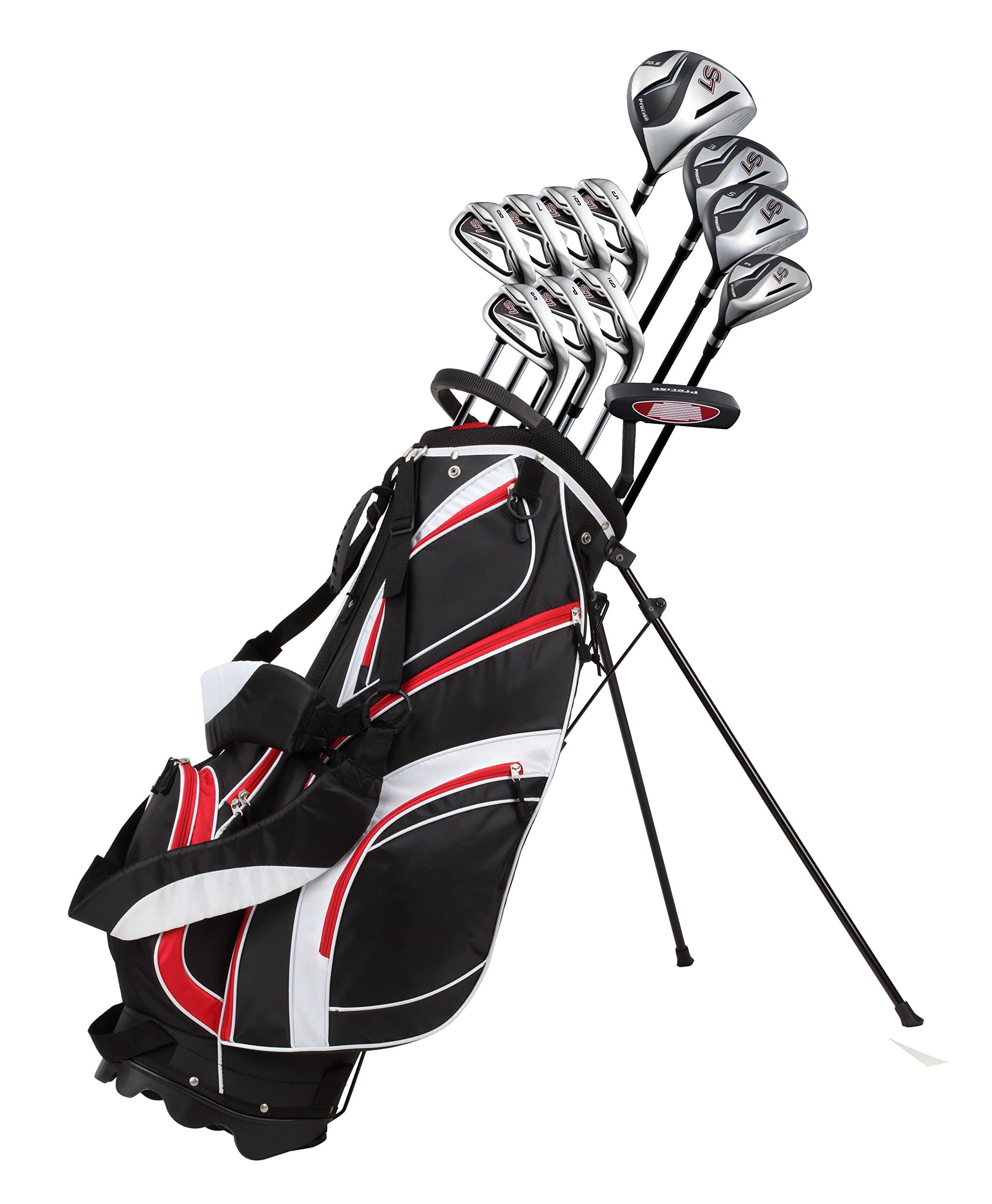 18 Piece Men's Complete Golf Club Package Set With Titanium Driver, #3 & #5 Fairway Woods, #4 Hybrid, 5-SW Irons, Putter, Stand Bag, 4 H/C's - Choose Color & Size